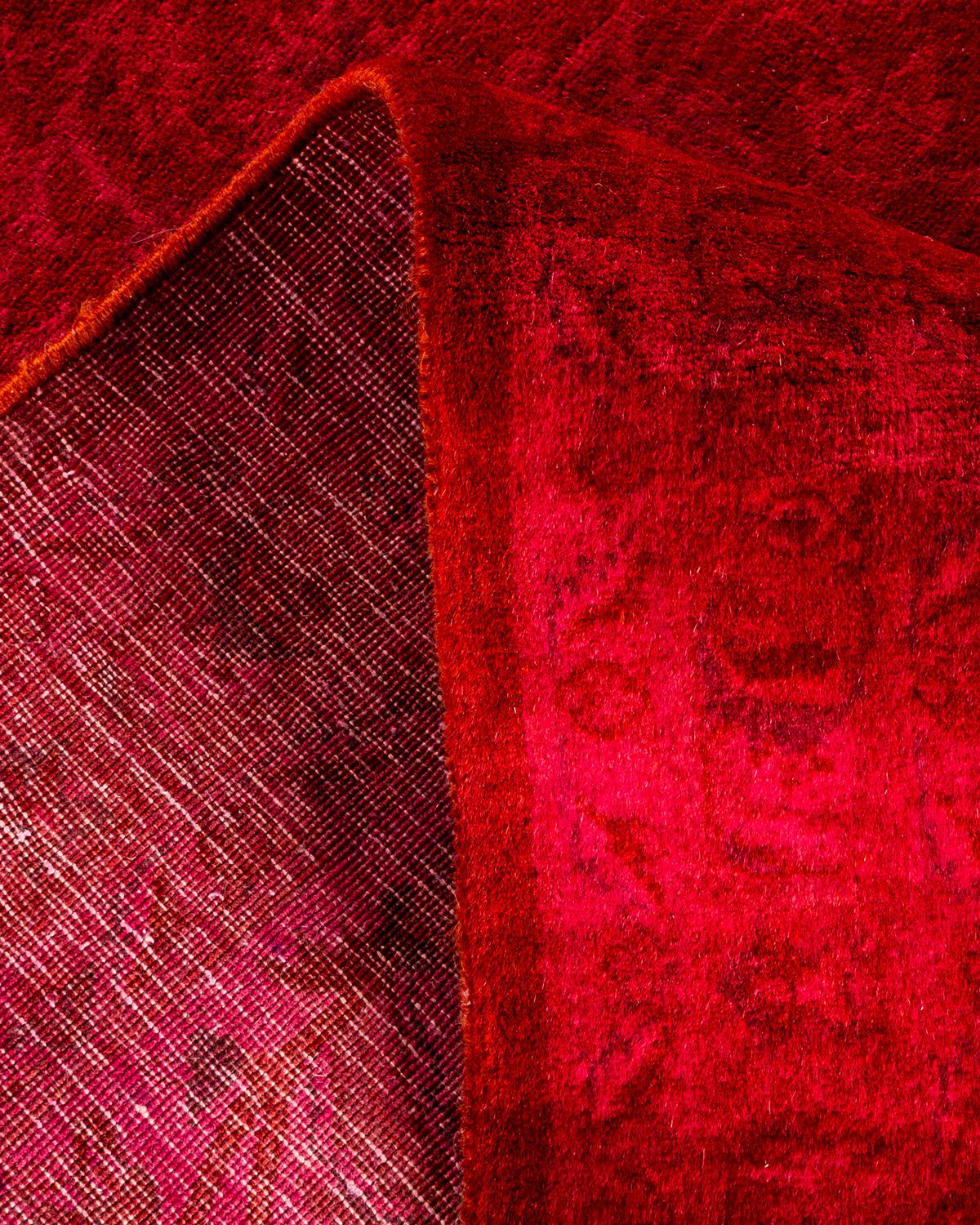 Contemporary Overdyed Hand Knotted Wool Pink Area Rug For Sale 2