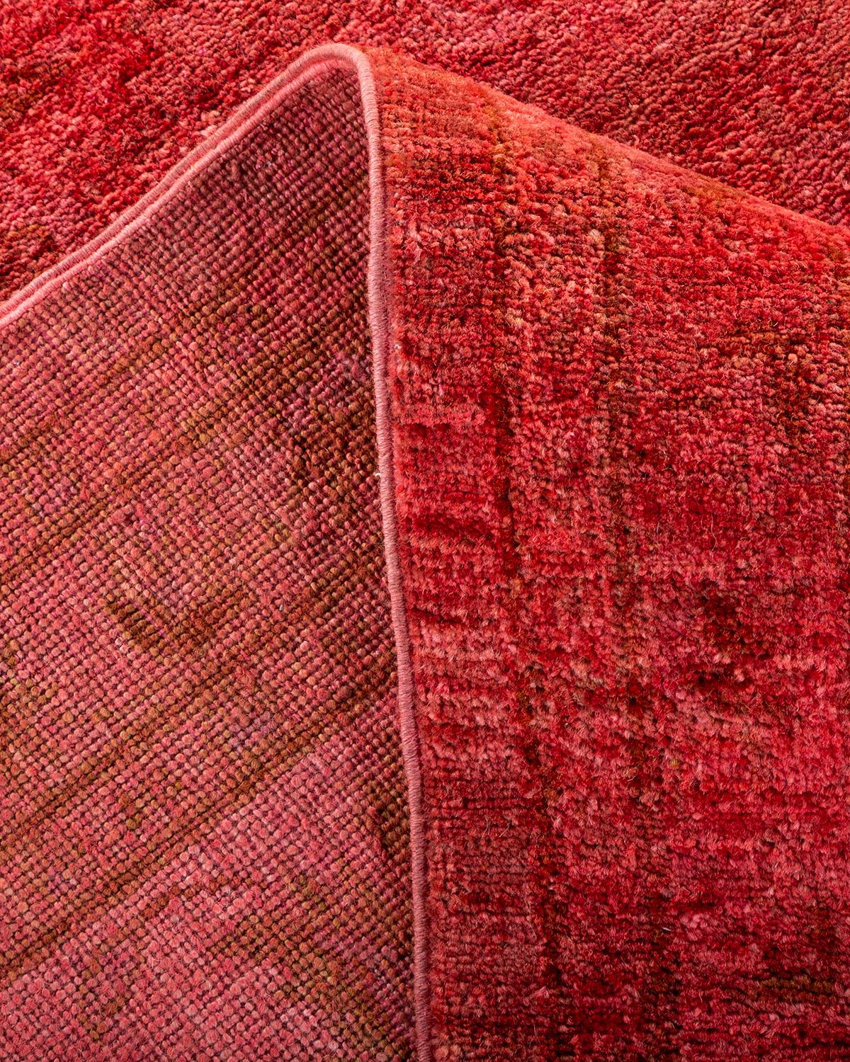 Contemporary Overdyed Hand Knotted Wool Pink Area Rug For Sale 2