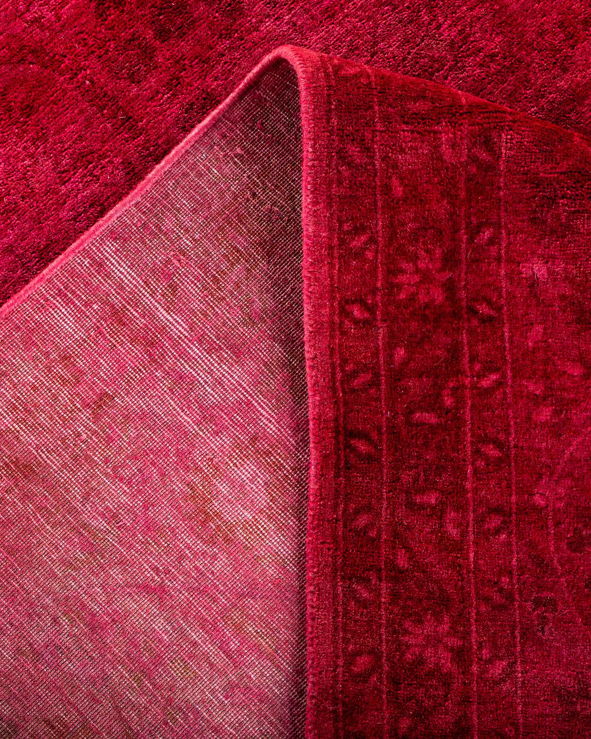 Contemporary Overdyed Hand Knotted Wool Pink Area Rug For Sale 2