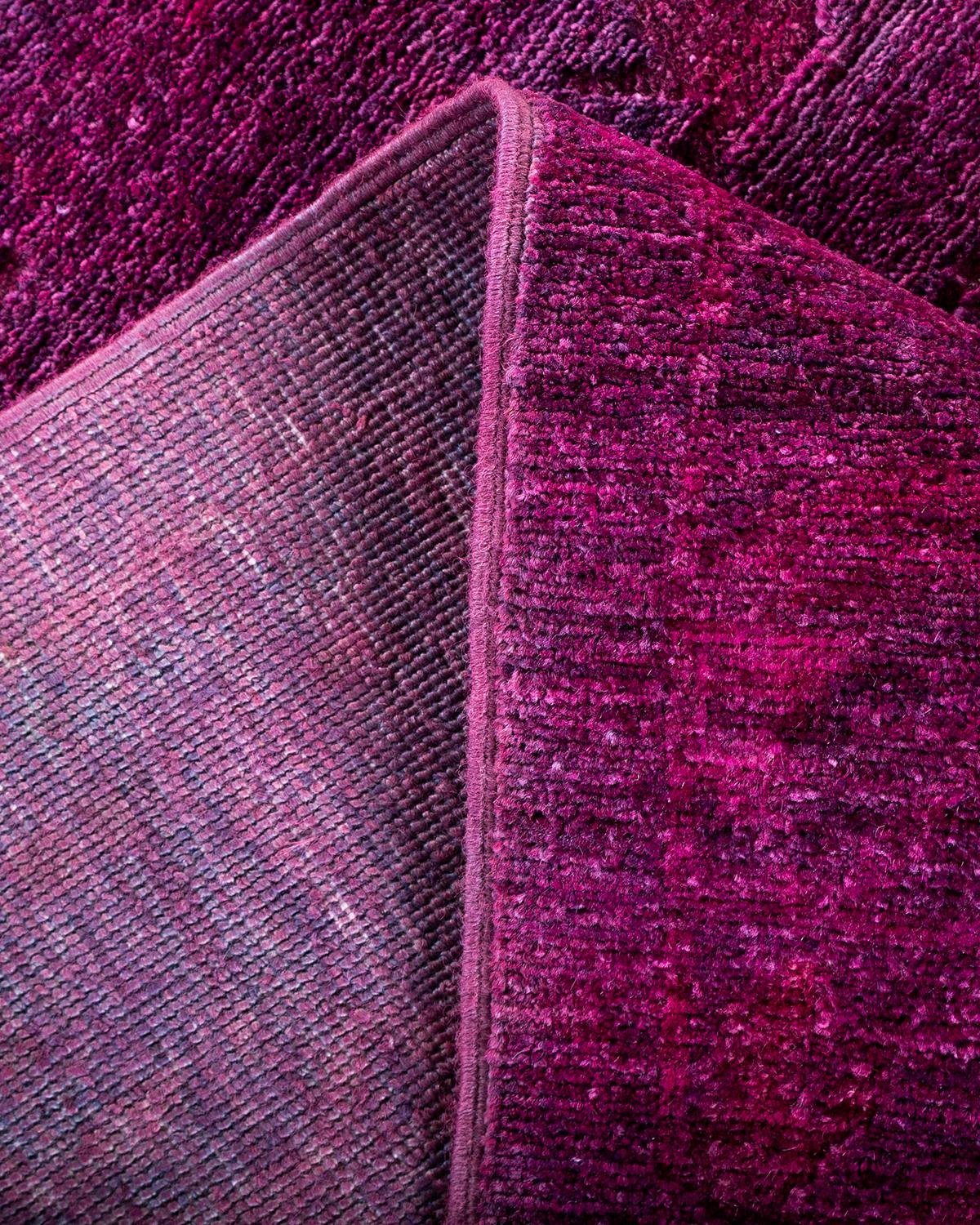 Contemporary Overdyed Hand Knotted Wool Pink Area Rug For Sale 2