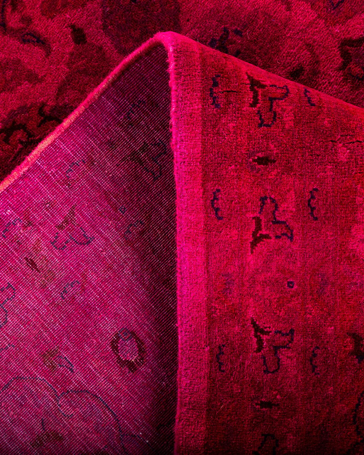 Contemporary Overdyed Hand Knotted Wool Pink Area Rug For Sale 2