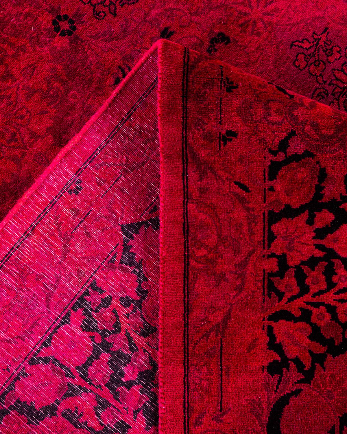 Laine Tapis Contemporary en laine surteinte nouée à la main rose en vente