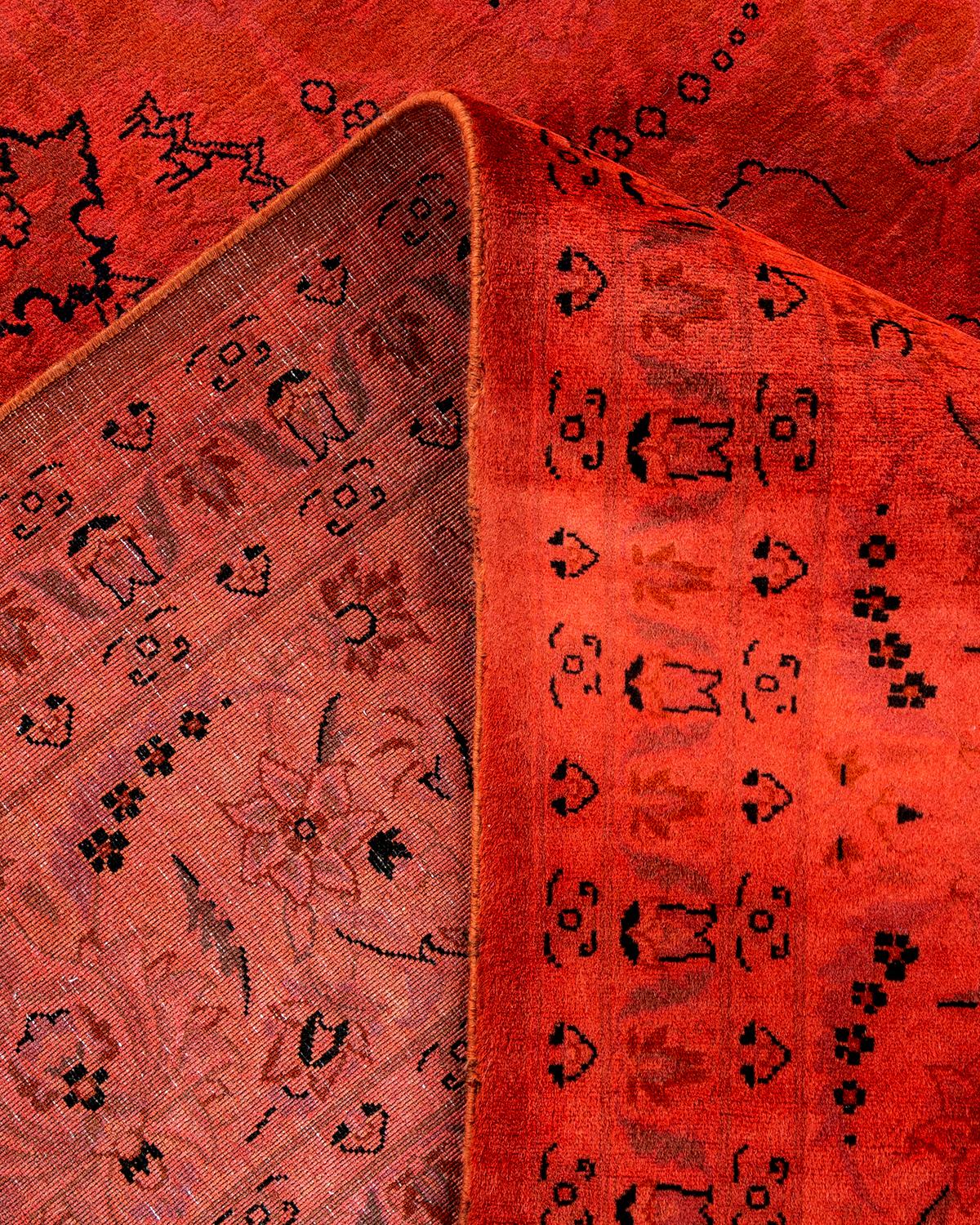 Laine Tapis Contemporary en laine surteinte nouée à la main rose en vente