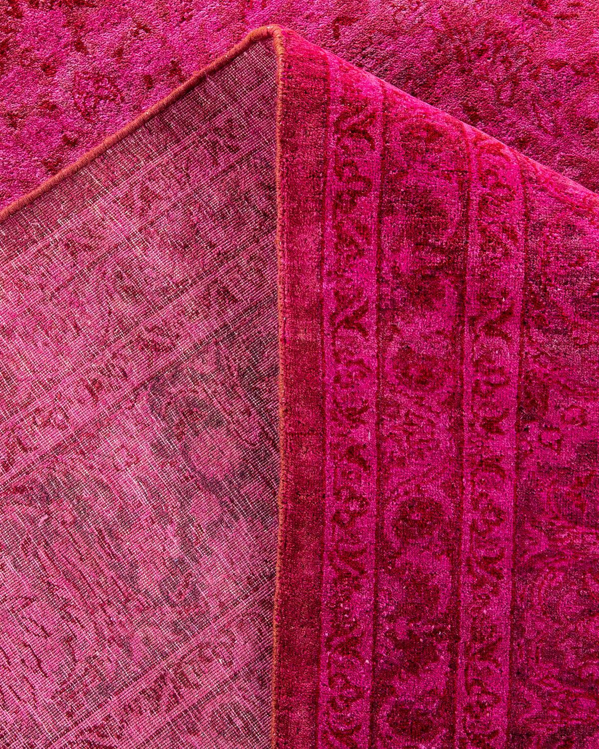 Contemporary Overdyed Hand Knotted Wool Pink Area Rug For Sale 2