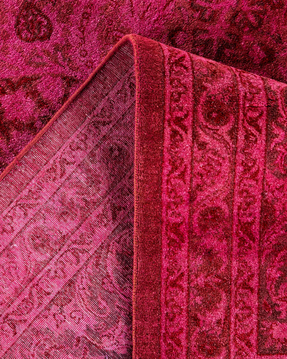 Contemporary Overdyed Hand Knotted Wool Pink Area Rug For Sale 2
