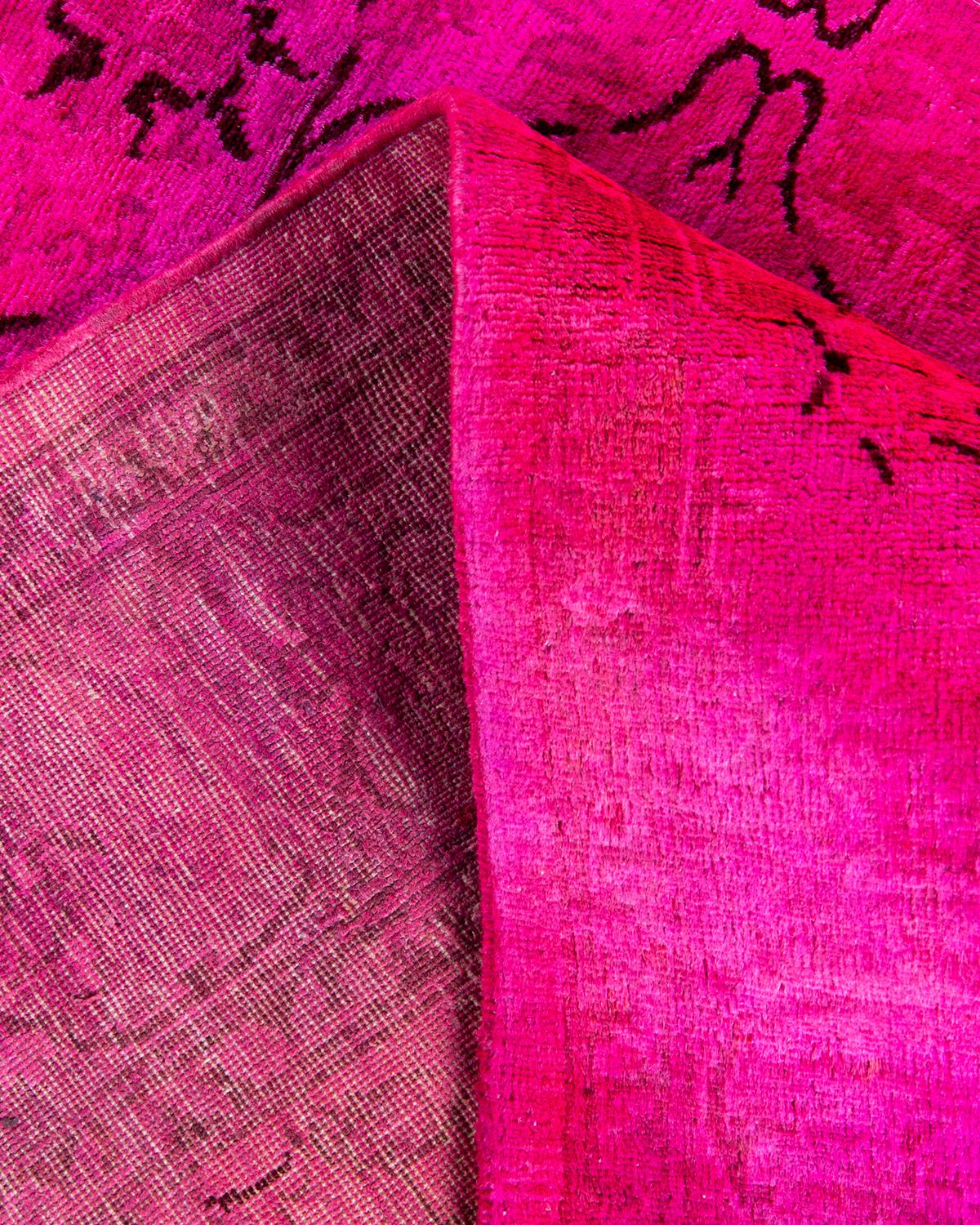 Contemporary Overdyed Hand Knotted Wool Pink Area Rug For Sale 2