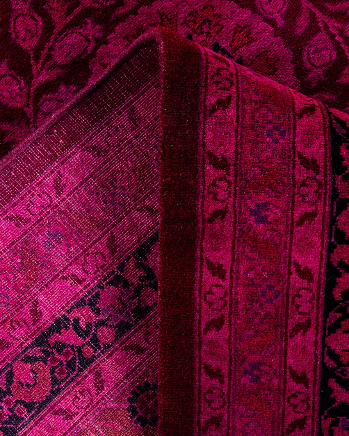 Contemporary Overdyed Hand Knotted Wool Pink Area Rug For Sale 2