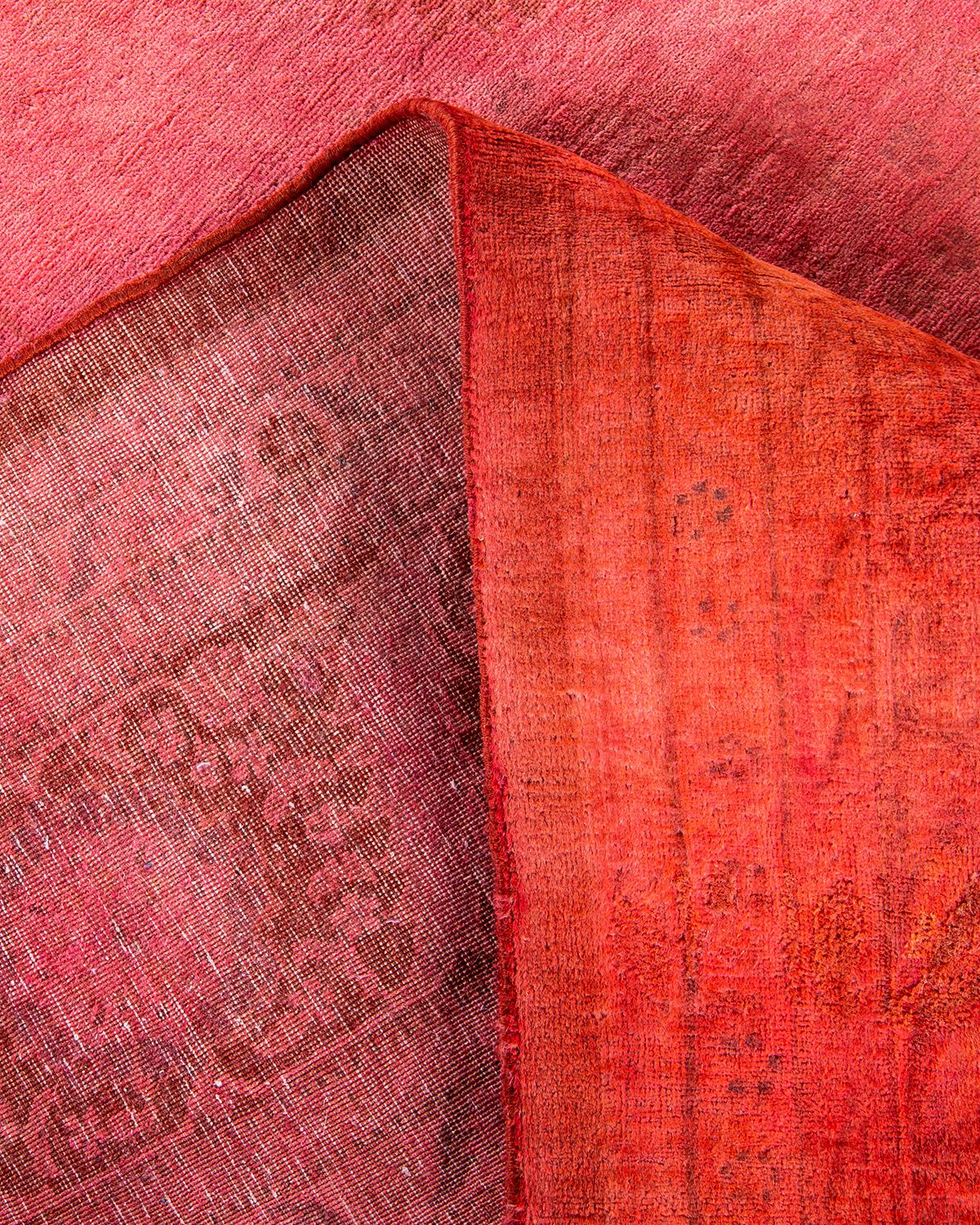 Contemporary Overdyed Hand Knotted Wool Pink Area Rug For Sale 2