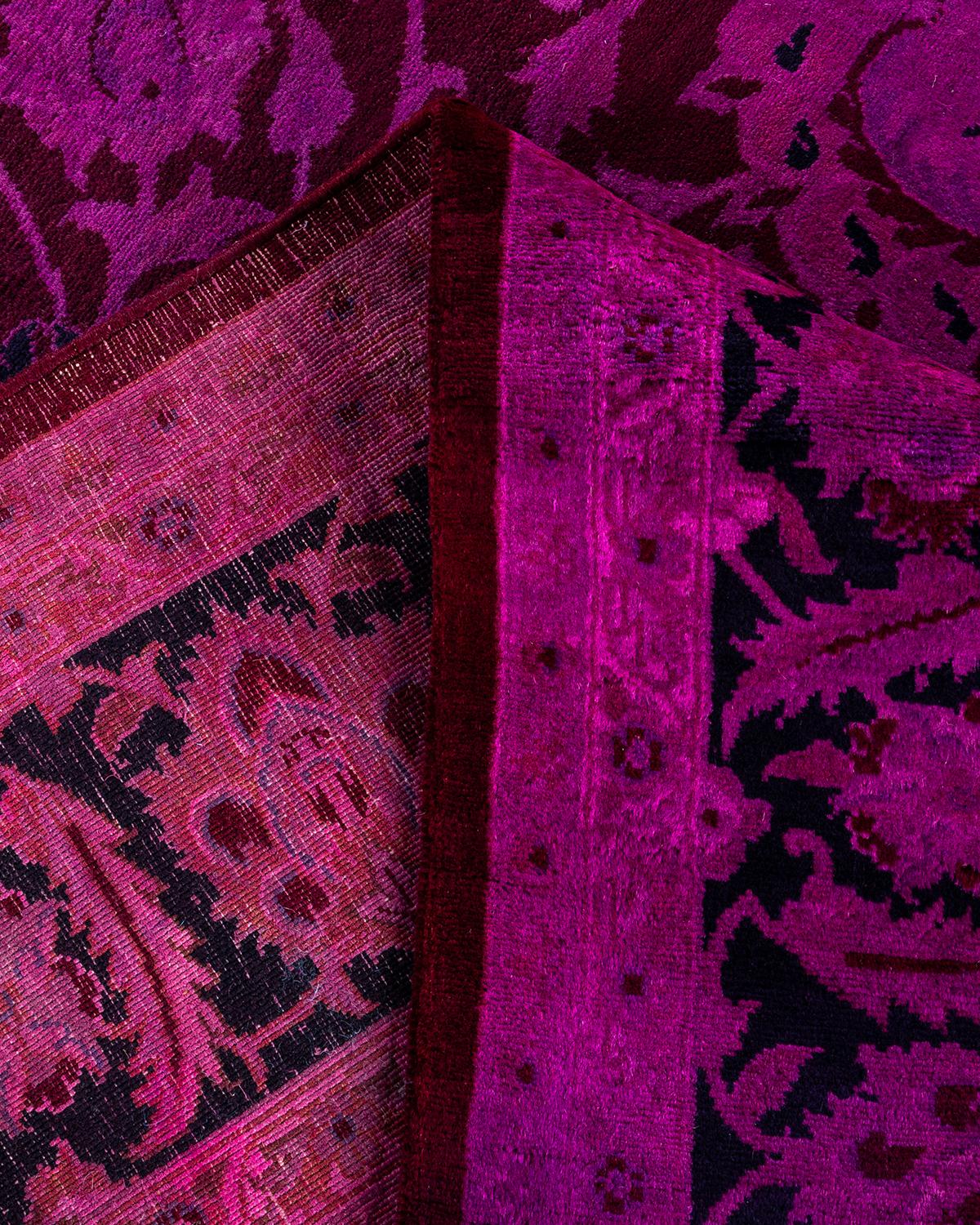 Contemporary Overdyed Hand Knotted Wool Pink Area Rug For Sale 2