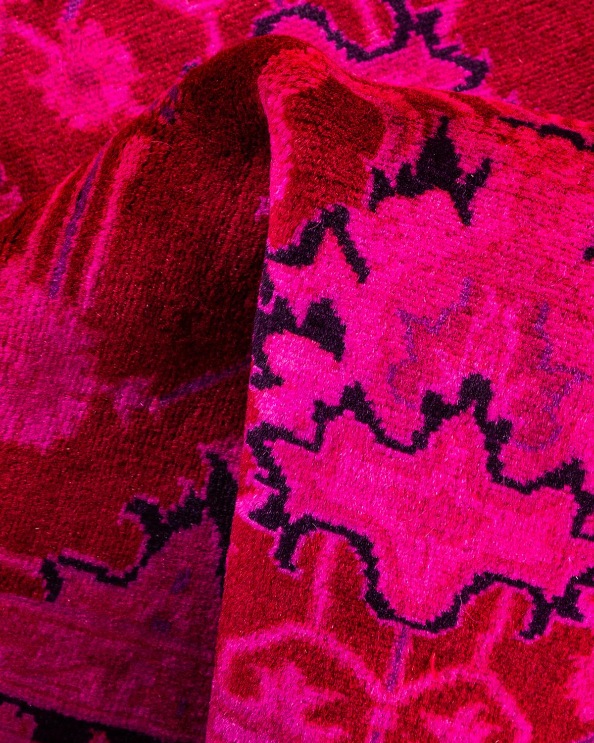 Contemporary Overdyed Hand Knotted Wool Pink Area Rug For Sale 3