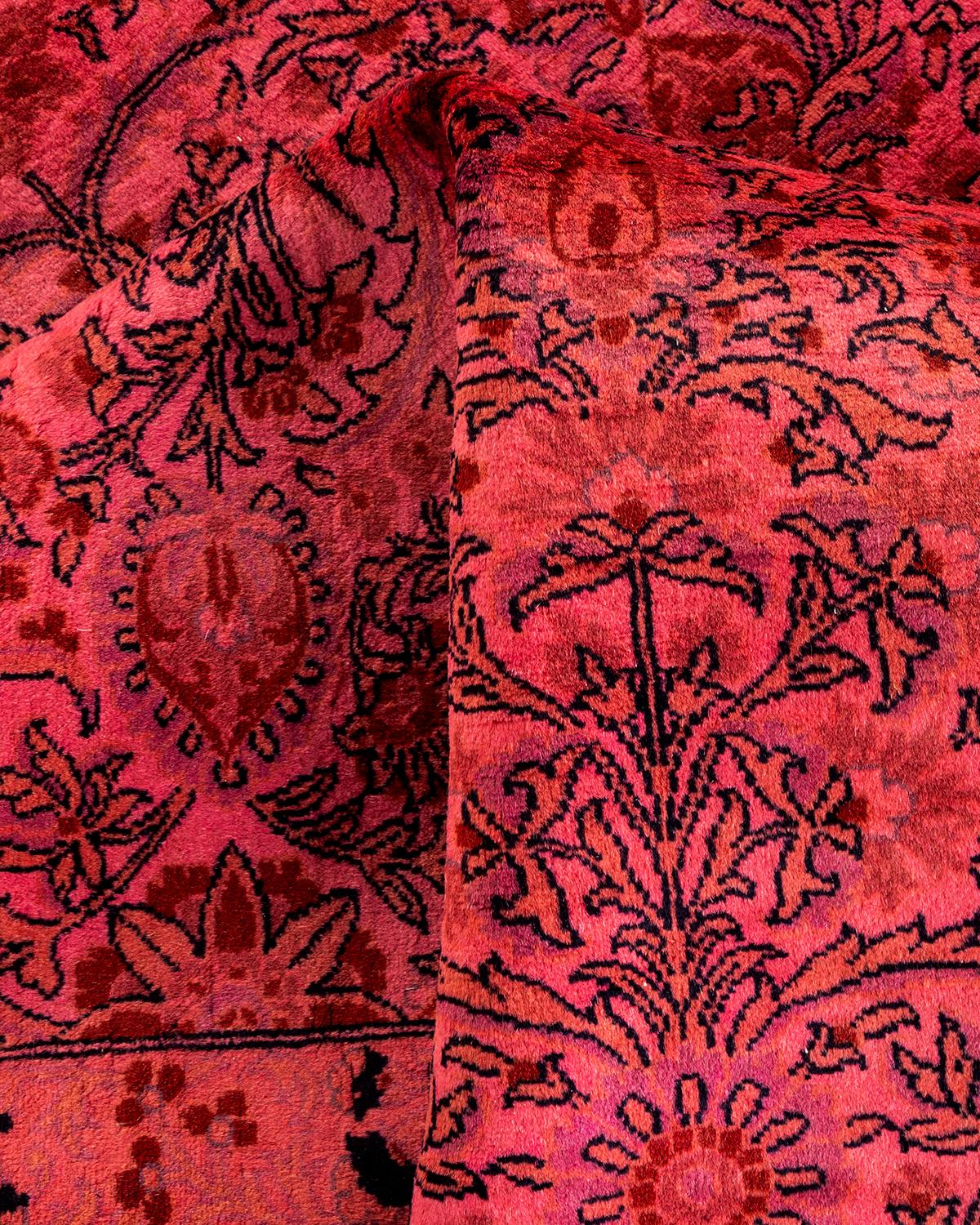 Contemporary Overdyed Hand Knotted Wool Pink Area Rug For Sale 3