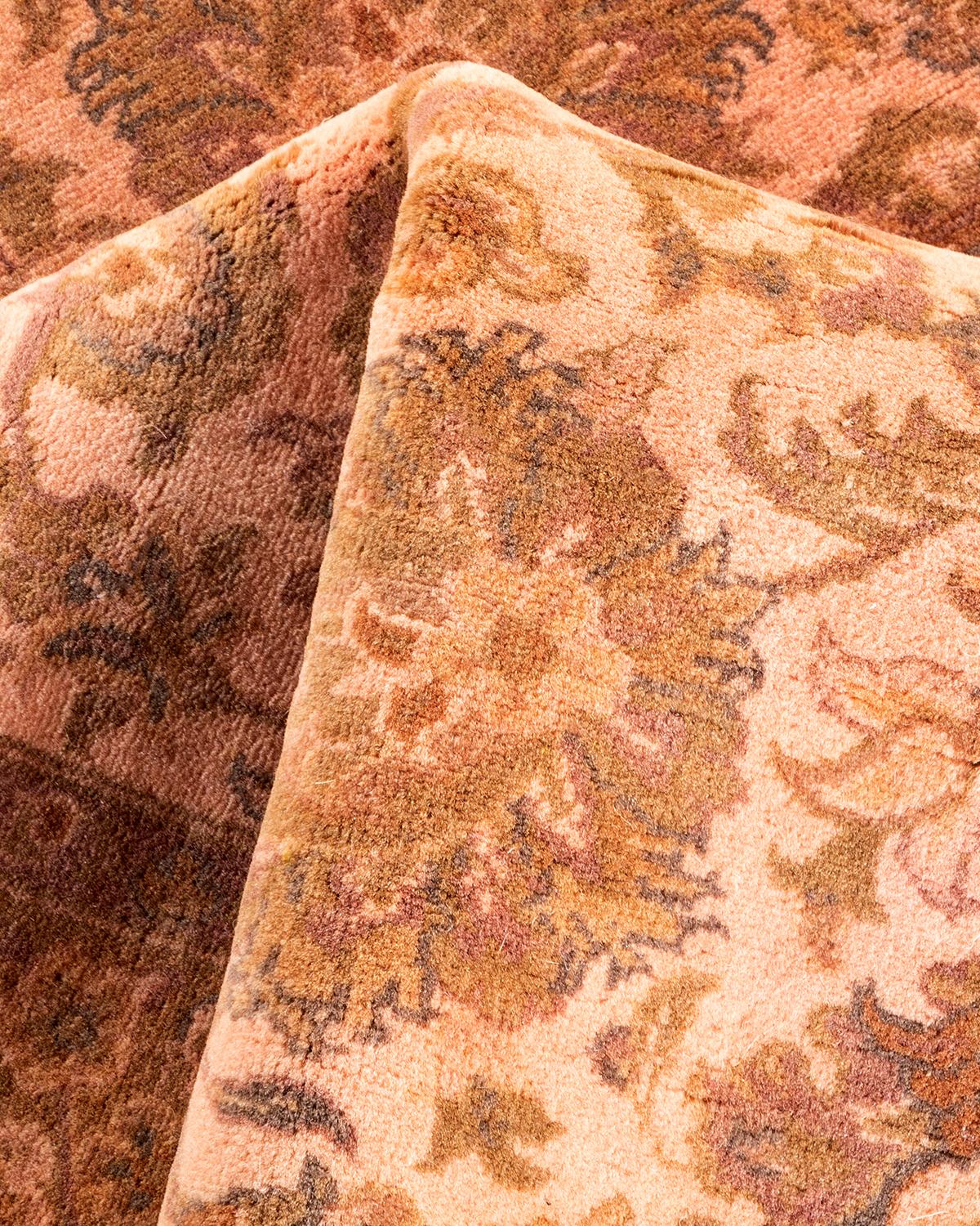 Contemporary Overdyed Hand Knotted Wool Pink Area Rug For Sale 3
