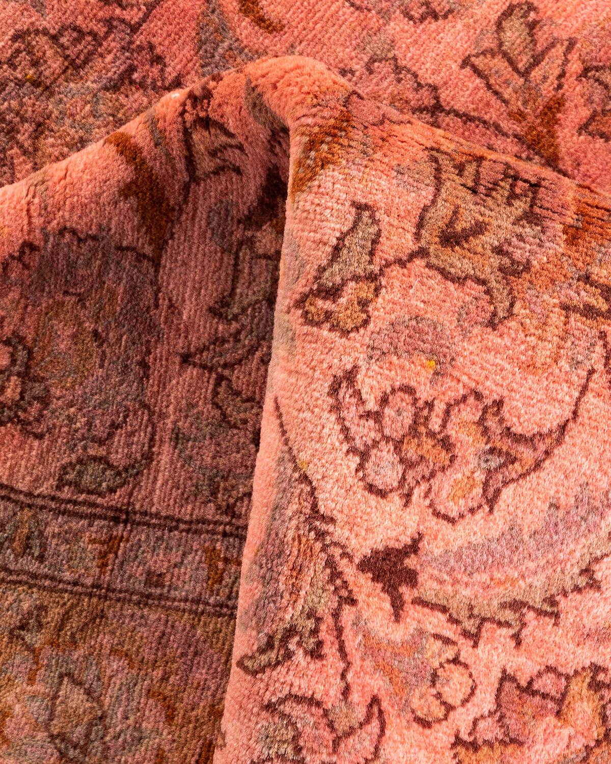 Contemporary Overdyed Hand Knotted Wool Pink Area Rug For Sale 3