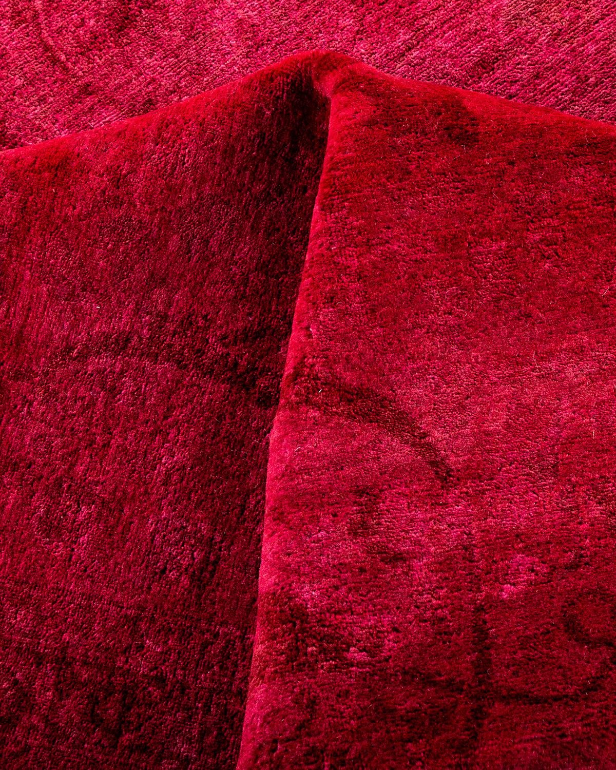Contemporary Overdyed Hand Knotted Wool Pink Area Rug For Sale 3