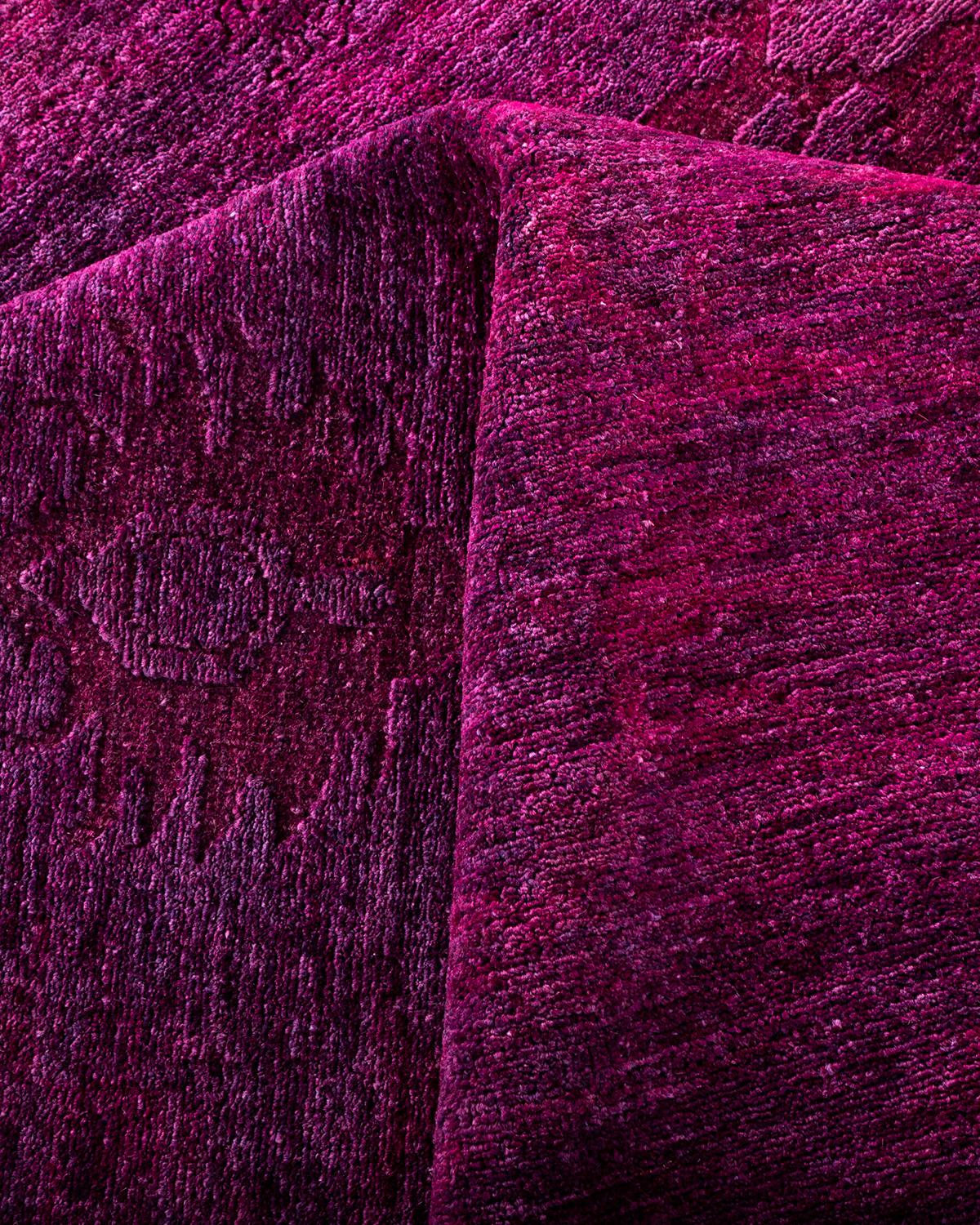 Contemporary Overdyed Hand Knotted Wool Pink Area Rug For Sale 3