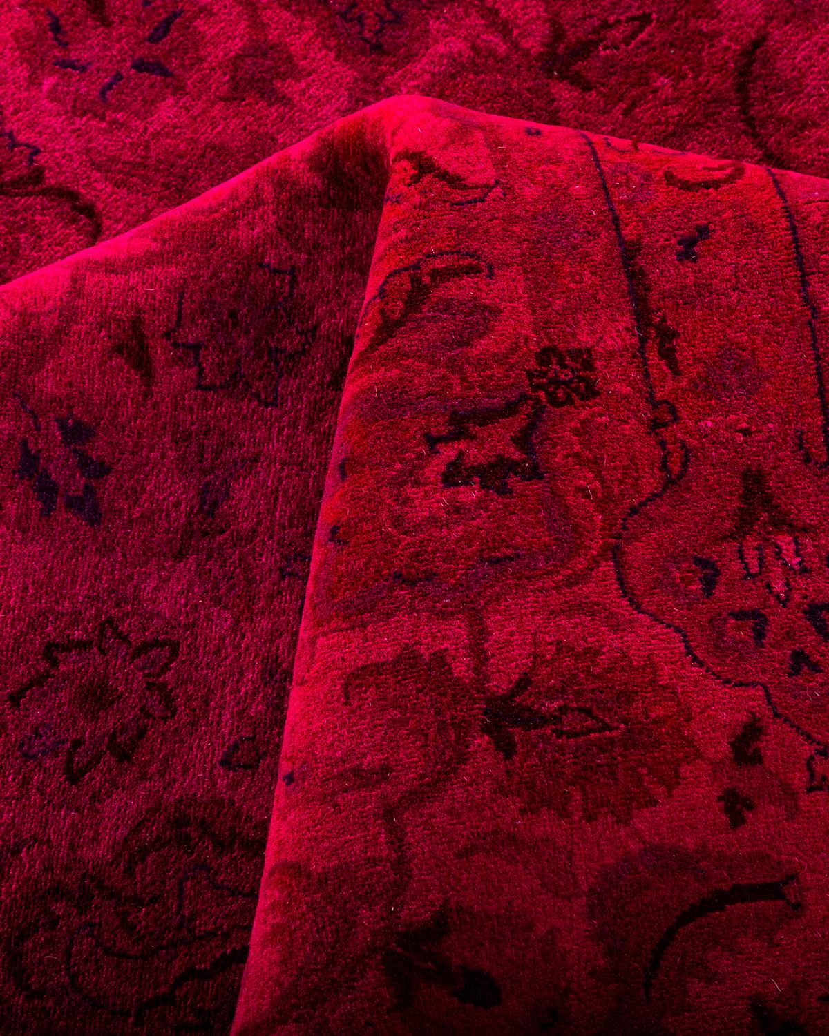 Contemporary Overdyed Hand Knotted Wool Pink Area Rug For Sale 3