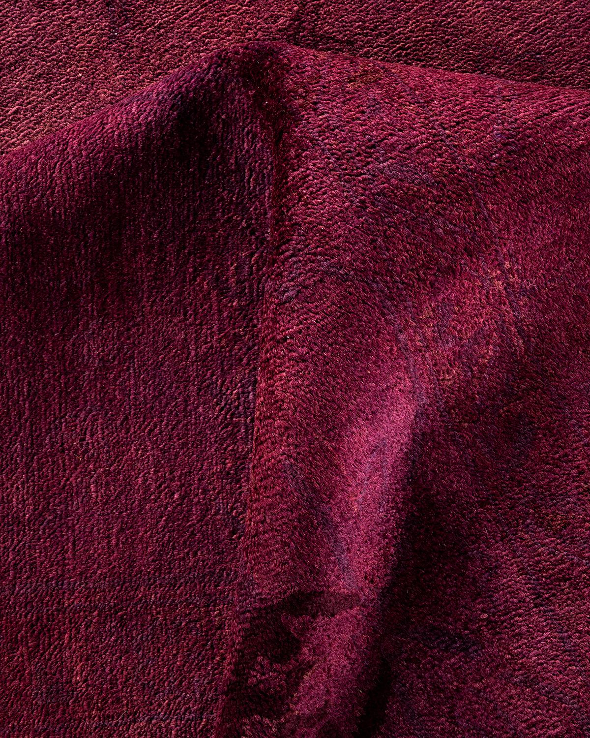 Contemporary Overdyed Hand Knotted Wool Pink Area Rug For Sale 3