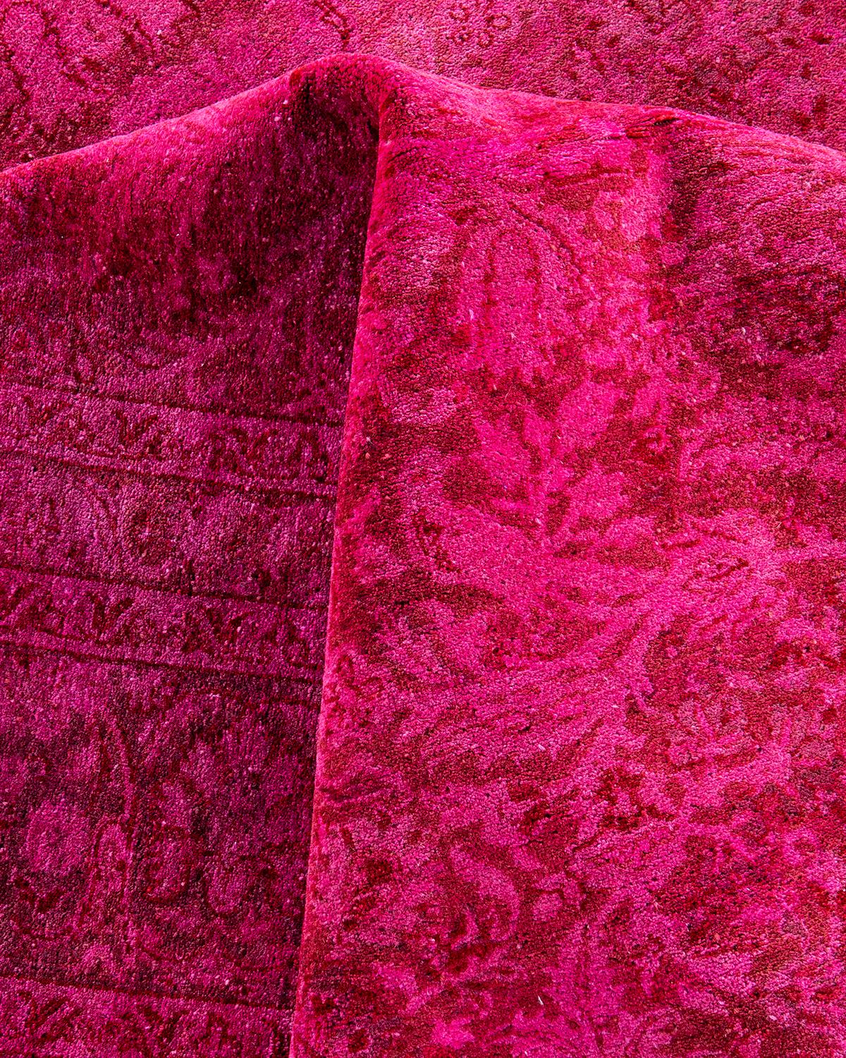 Contemporary Overdyed Hand Knotted Wool Pink Area Rug For Sale 3