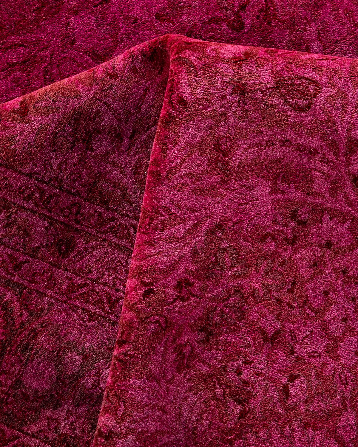 Contemporary Overdyed Hand Knotted Wool Pink Area Rug For Sale 3
