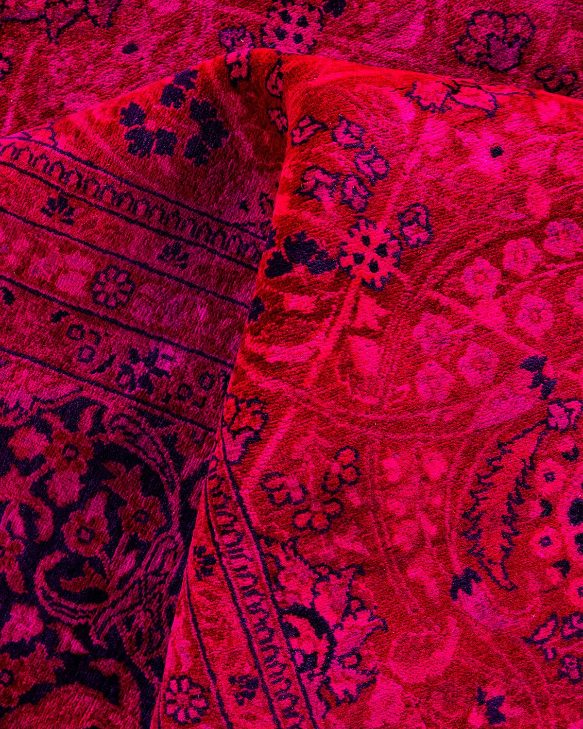 Contemporary Overdyed Hand Knotted Wool Pink Area Rug For Sale 3