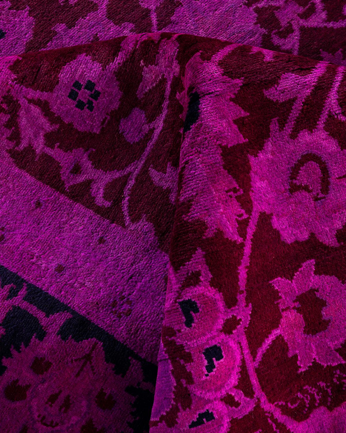 Contemporary Overdyed Hand Knotted Wool Pink Area Rug For Sale 3