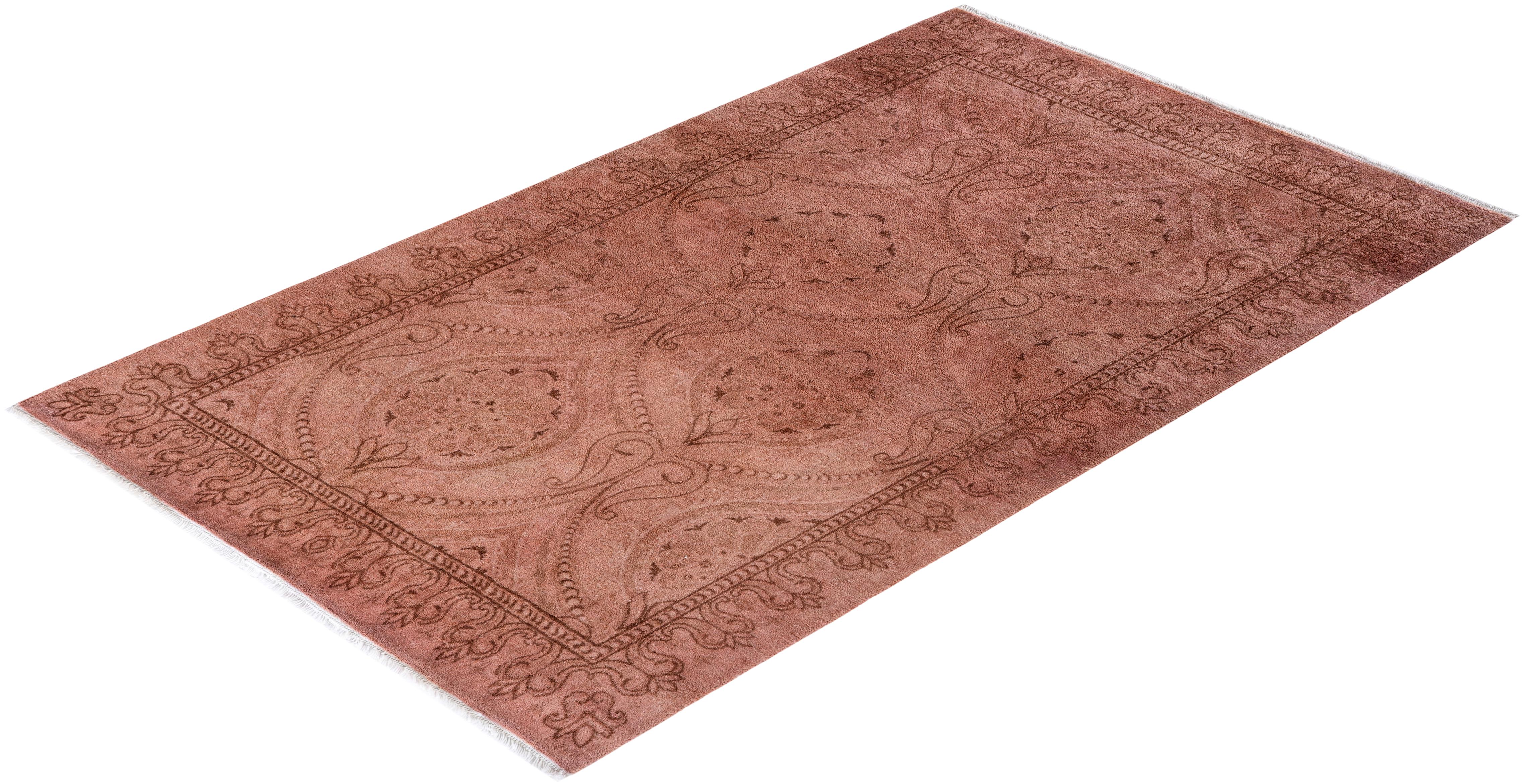 Contemporary Overdyed Hand Knotted Wool Pink Area Rug im Angebot 2