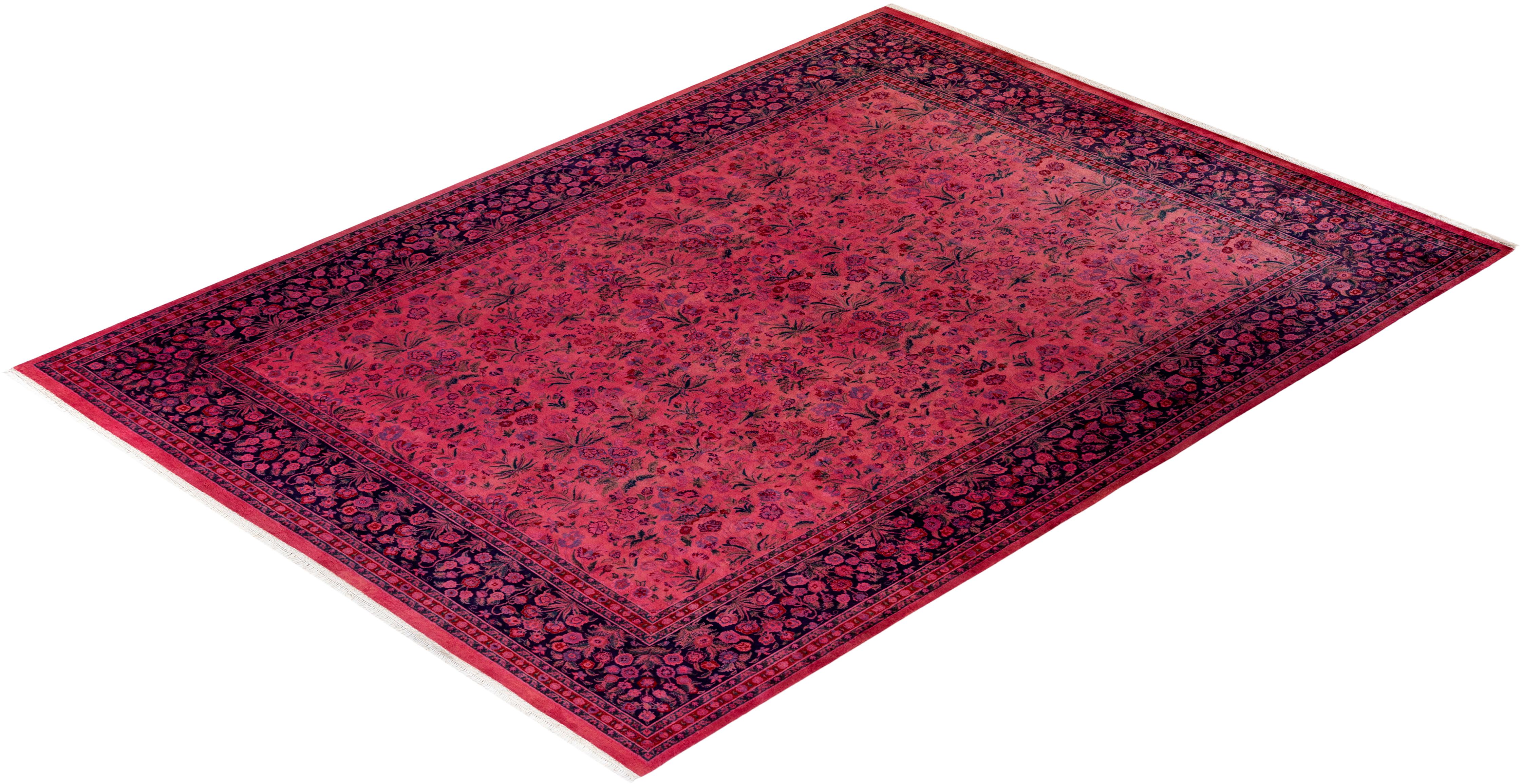 Alfombra de lana teñida a mano contemporánea rosa en venta 2