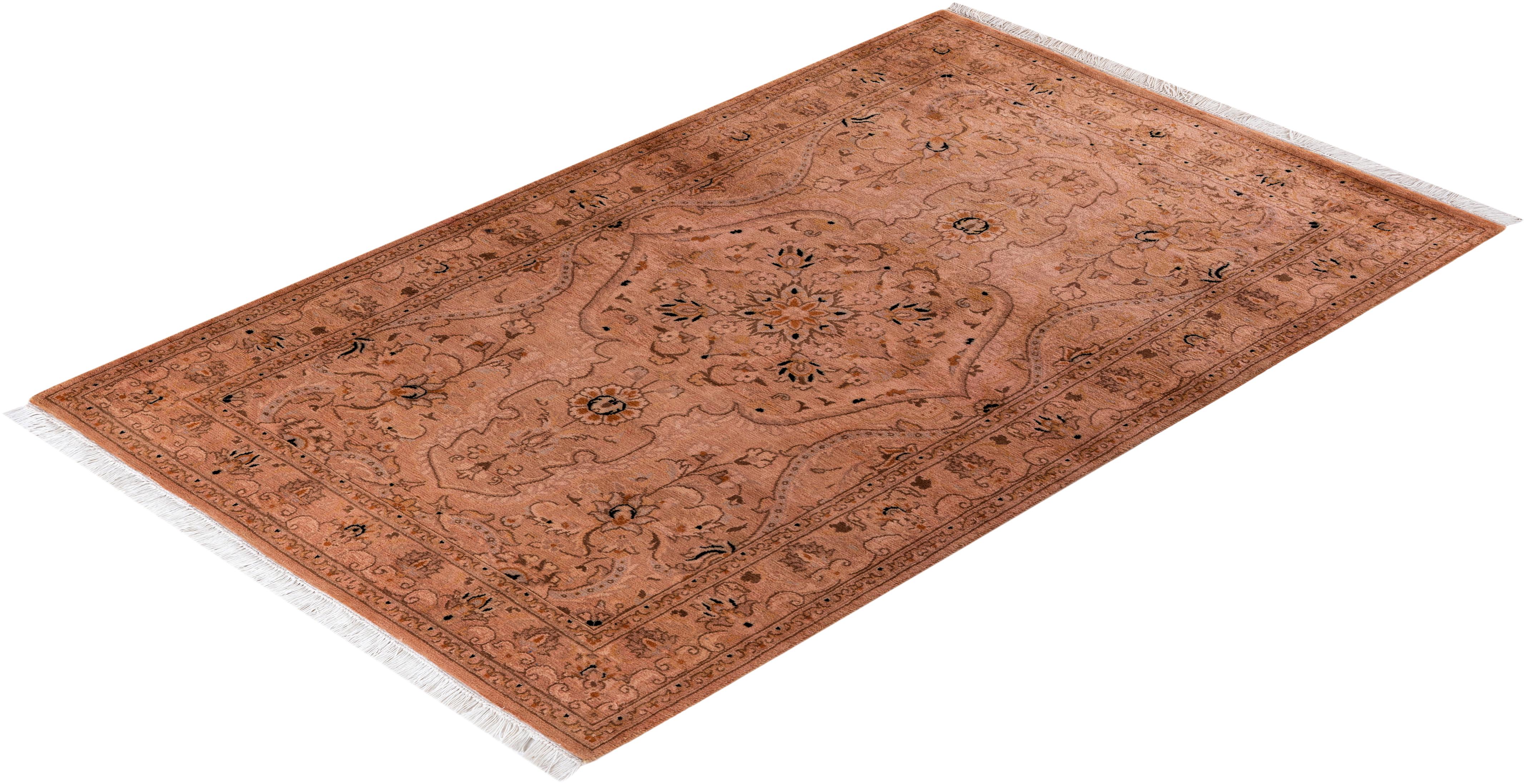 Contemporary Overdyed Hand Knotted Wool Pink Area Rug im Angebot 2