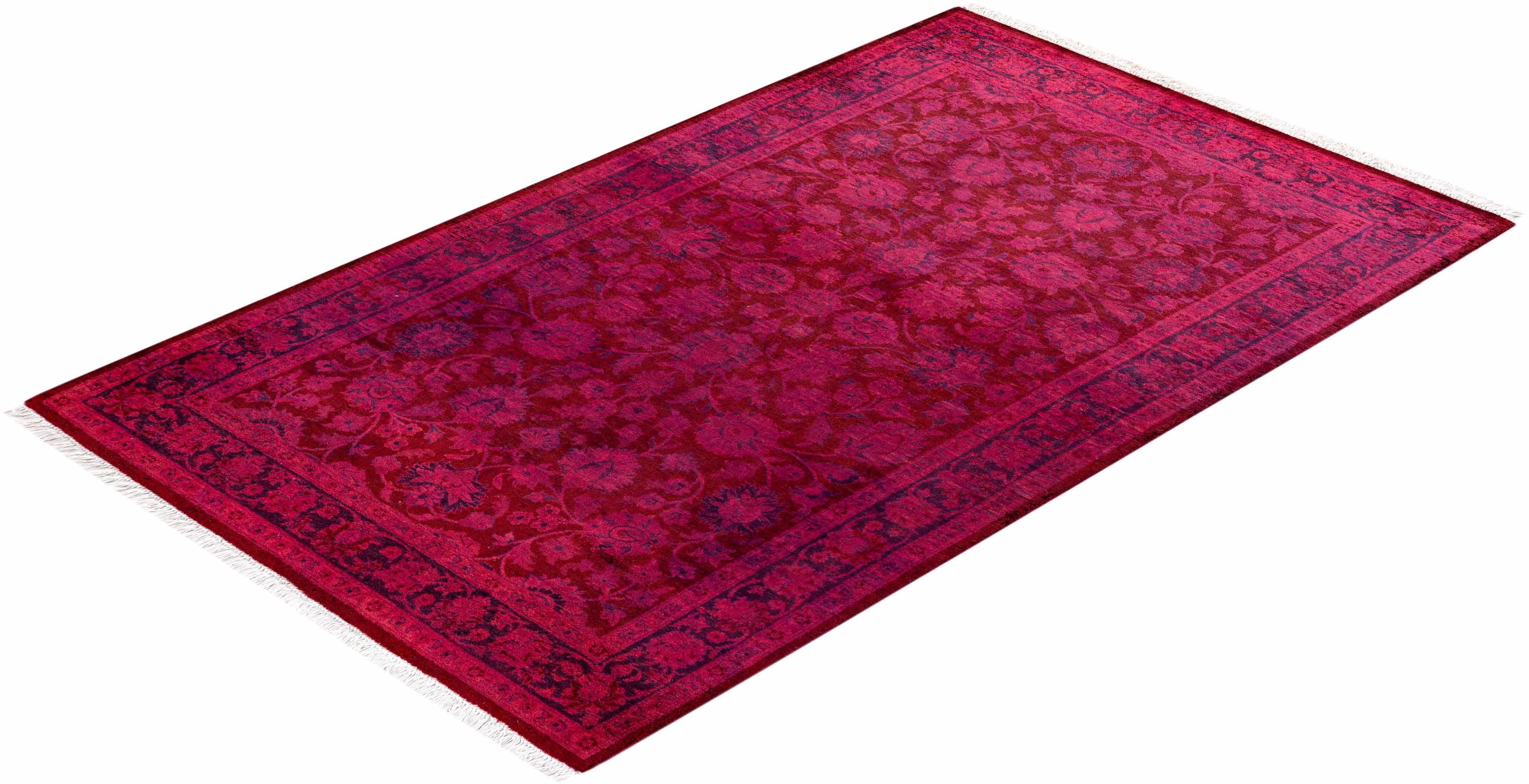 Tapis Contemporary en laine surteinte nouée à la main rose en vente 2