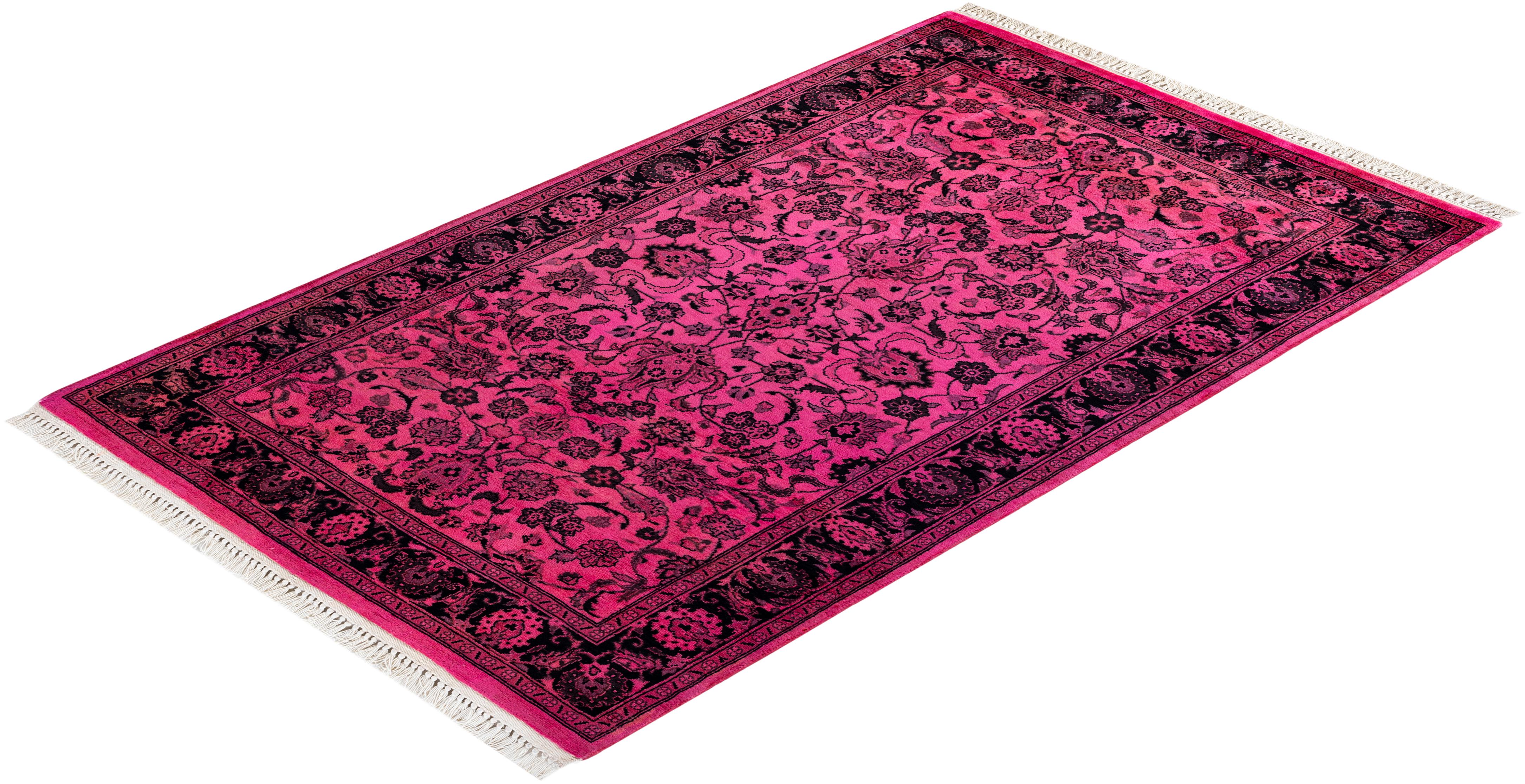Tapis Contemporary en laine surteinte nouée à la main rose en vente 2