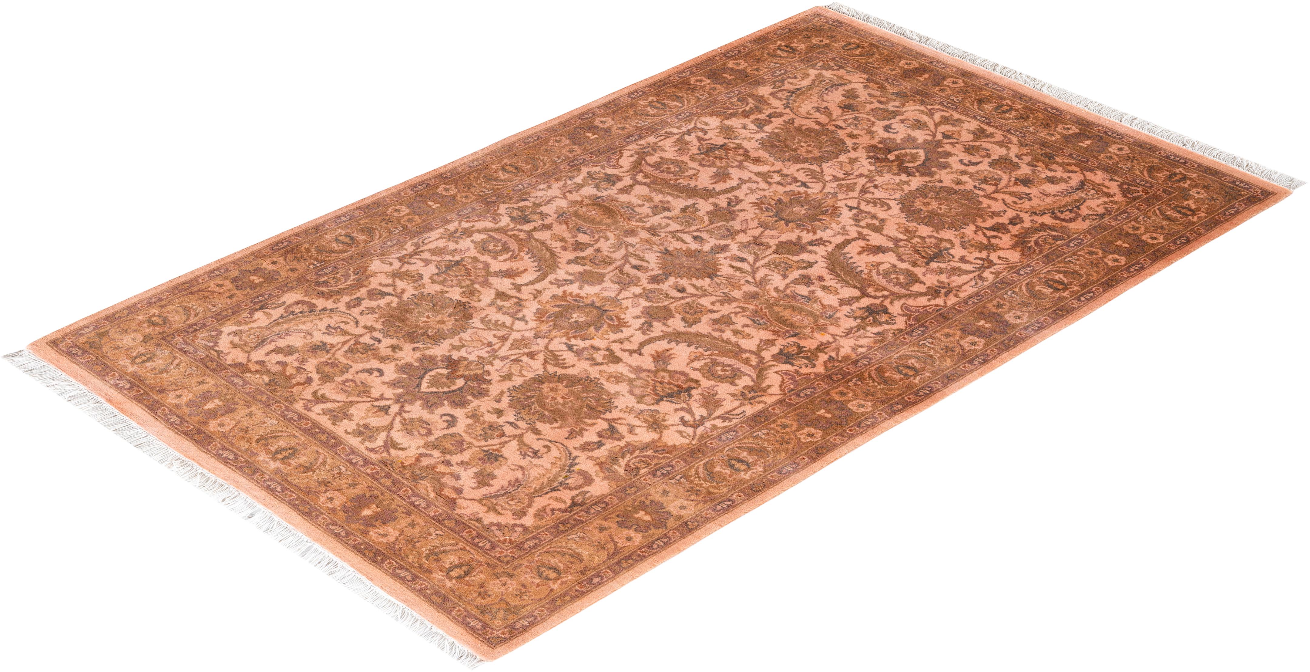 Contemporary Overdyed Hand Knotted Wool Pink Area Rug For Sale 4