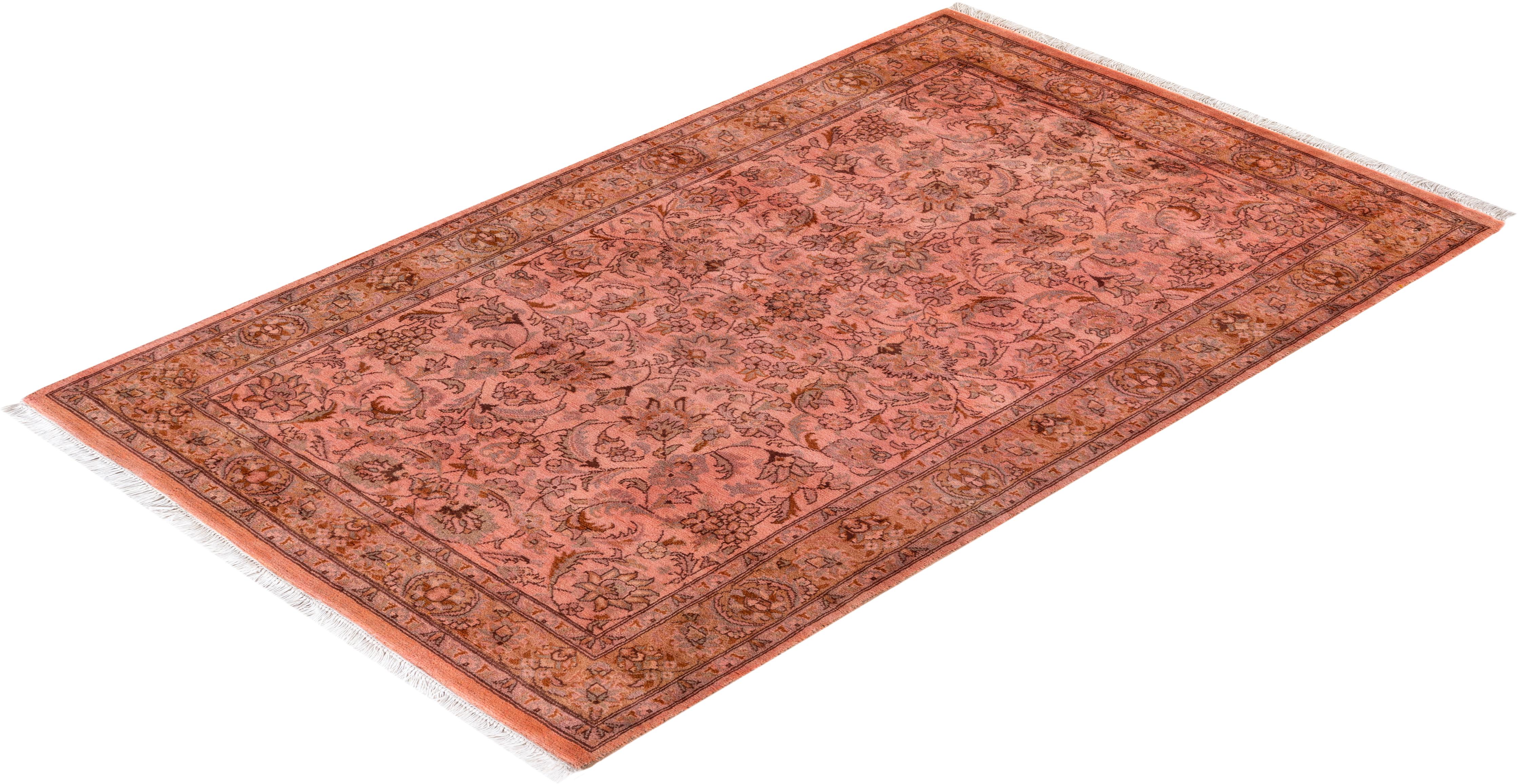 Contemporary Overdyed Hand Knotted Wool Pink Area Rug For Sale 4
