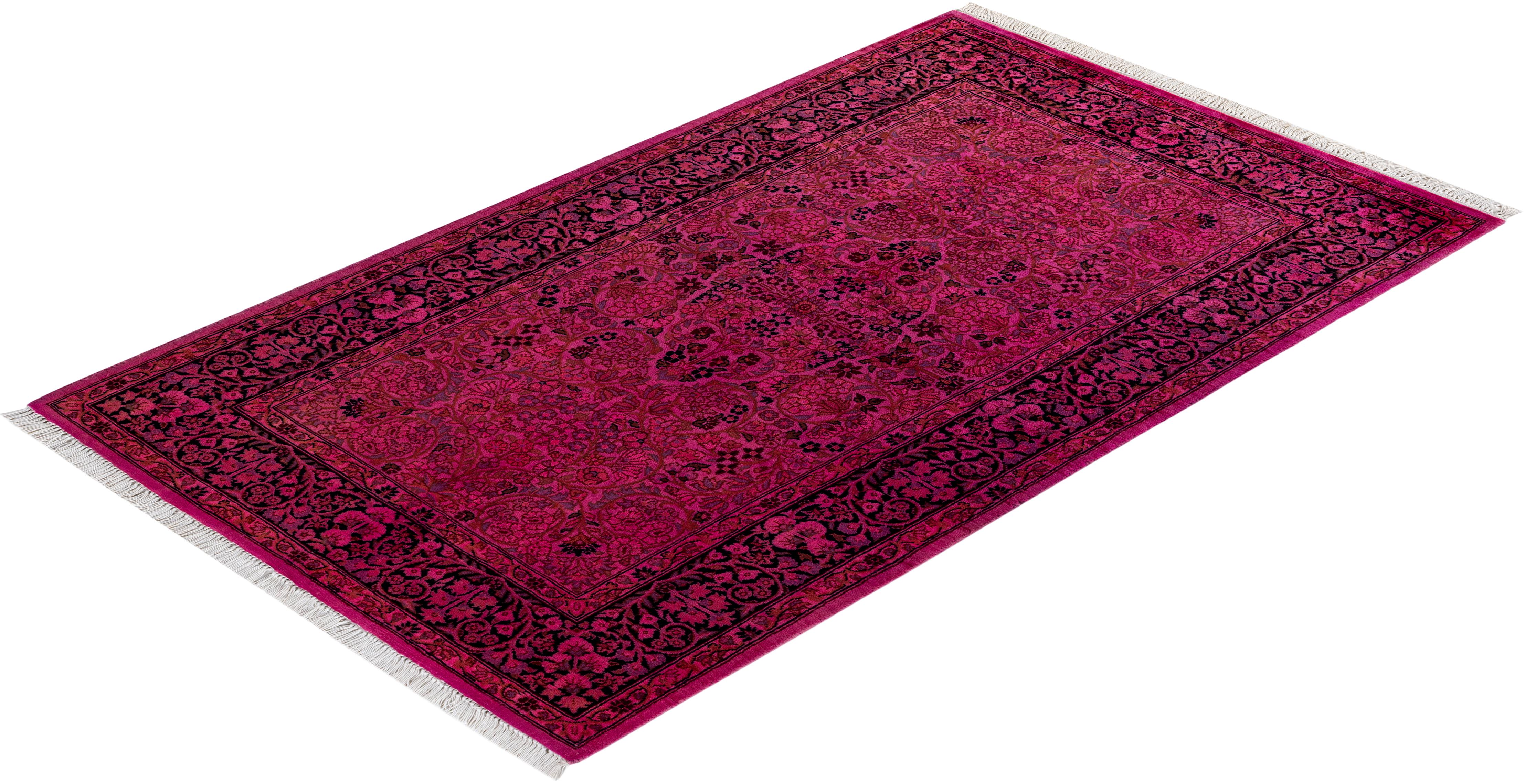 Contemporary Overdyed Hand Knotted Wool Pink Area Rug im Angebot 2