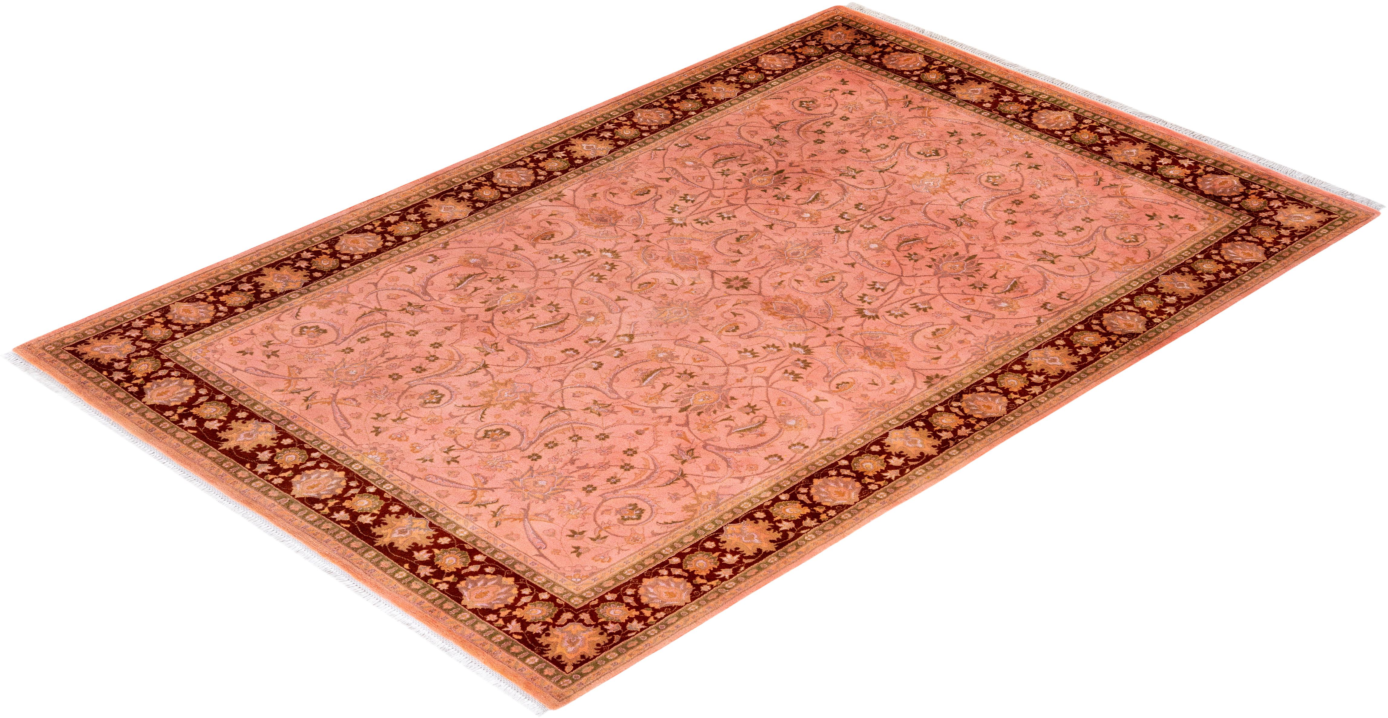 Tapis Contemporary en laine surteinte nouée à la main rose en vente 2