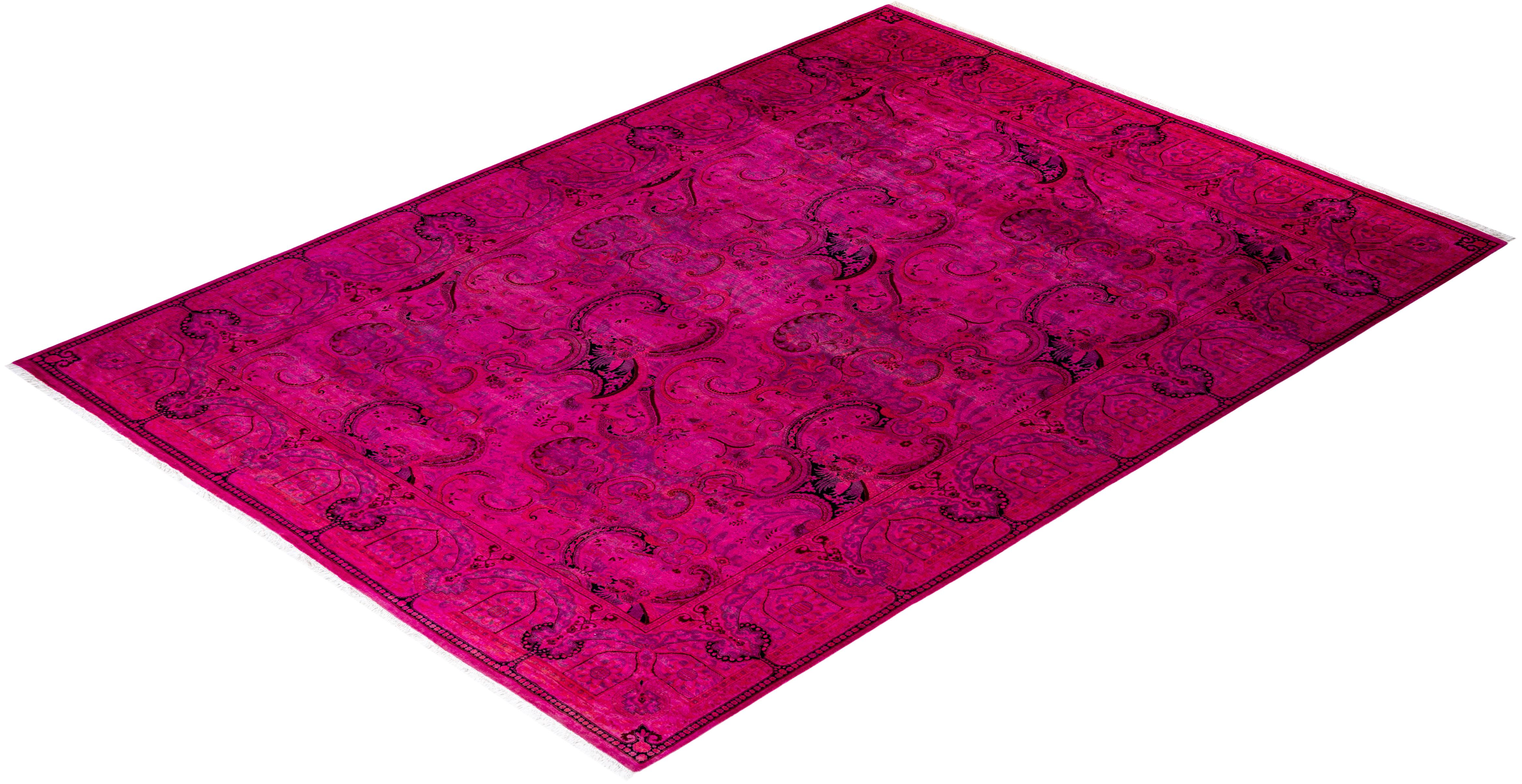 Tapis Contemporary en laine surteinte nouée à la main rose en vente 2