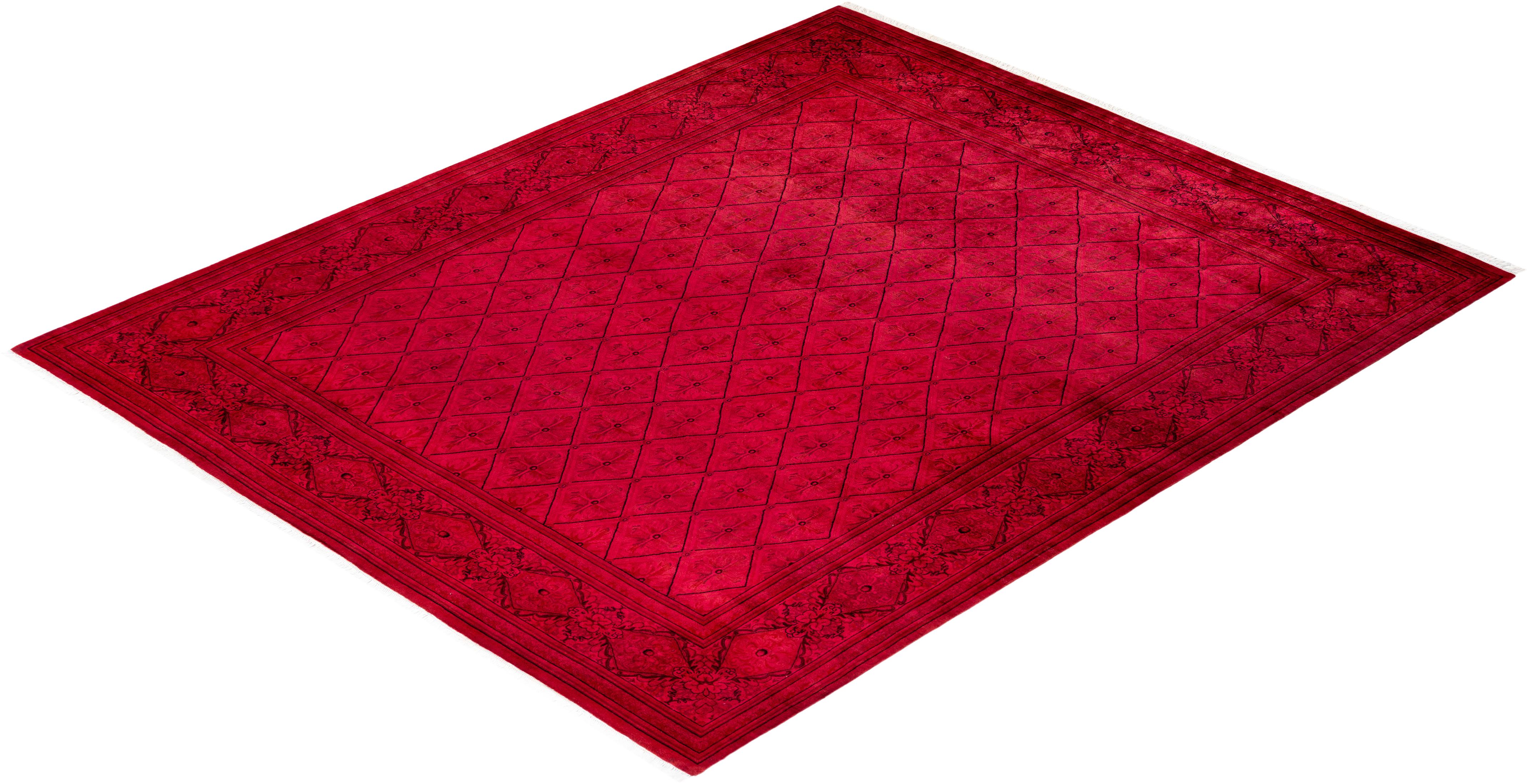 Tapis Contemporary en laine surteinte nouée à la main rose en vente 2