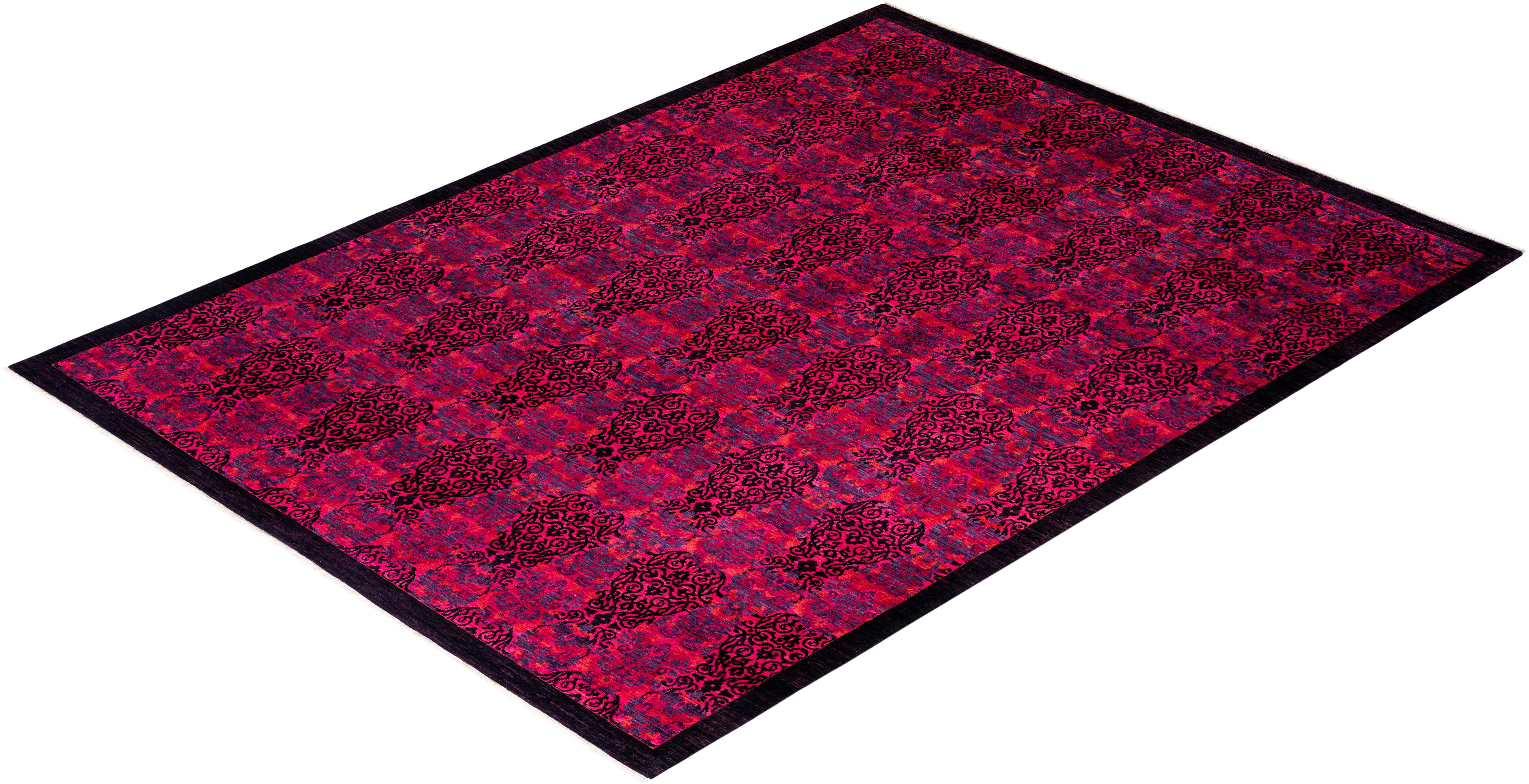 Contemporary Overdyed Hand Knotted Wool Pink Area Rug im Angebot 2