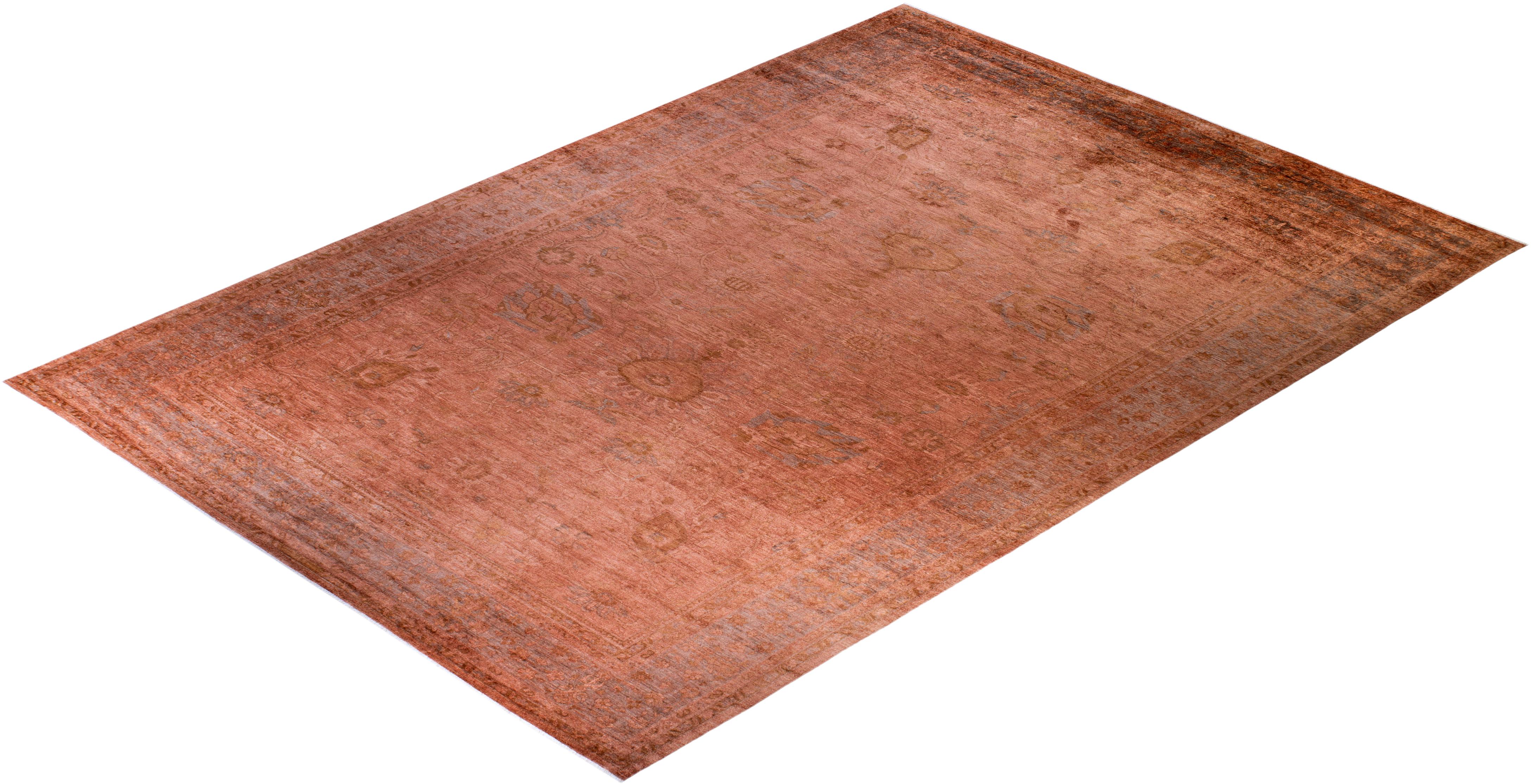 Tapis Contemporary en laine surteinte nouée à la main rose en vente 2