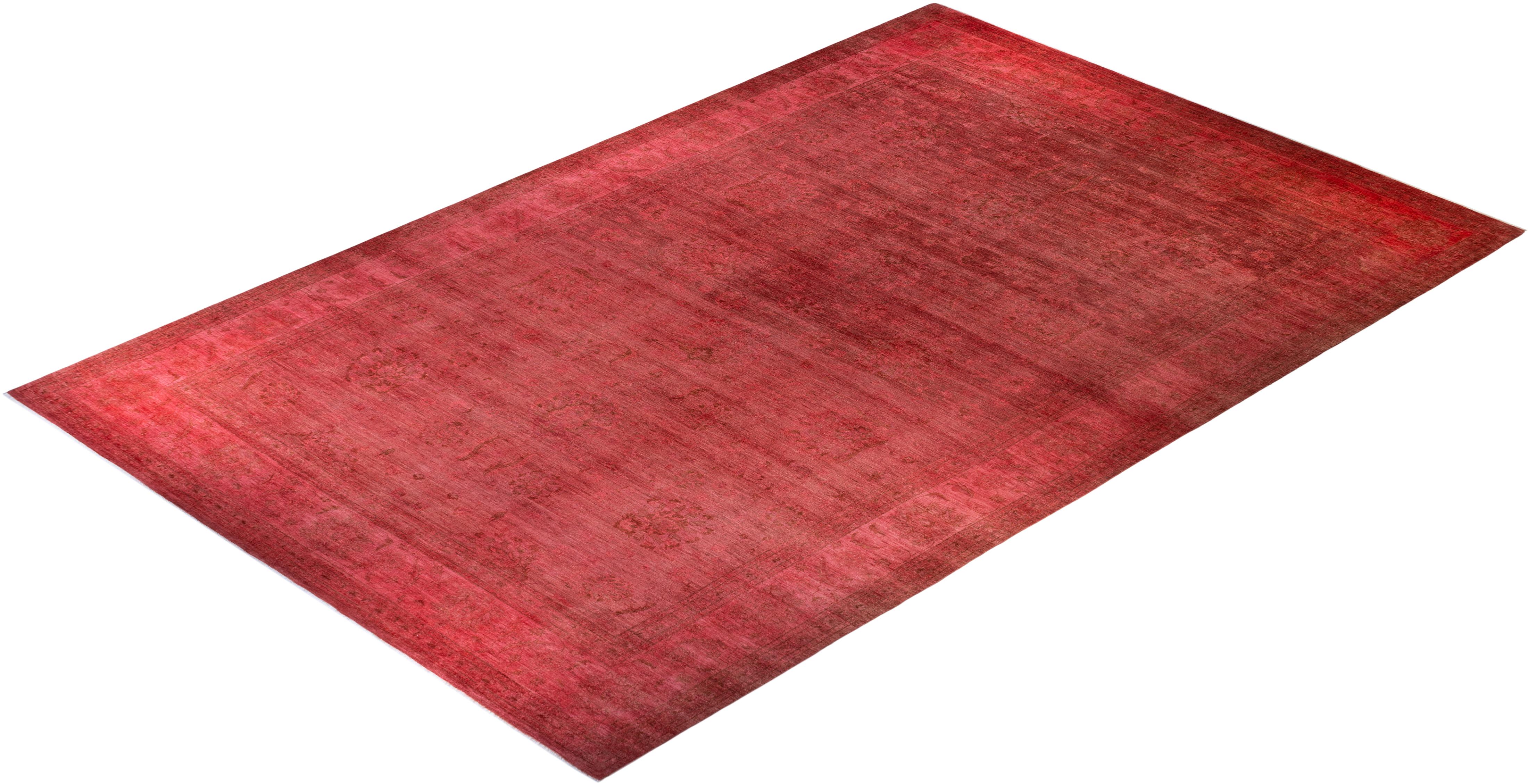 Contemporary Overdyed Hand Knotted Wool Pink Area Rug For Sale 4