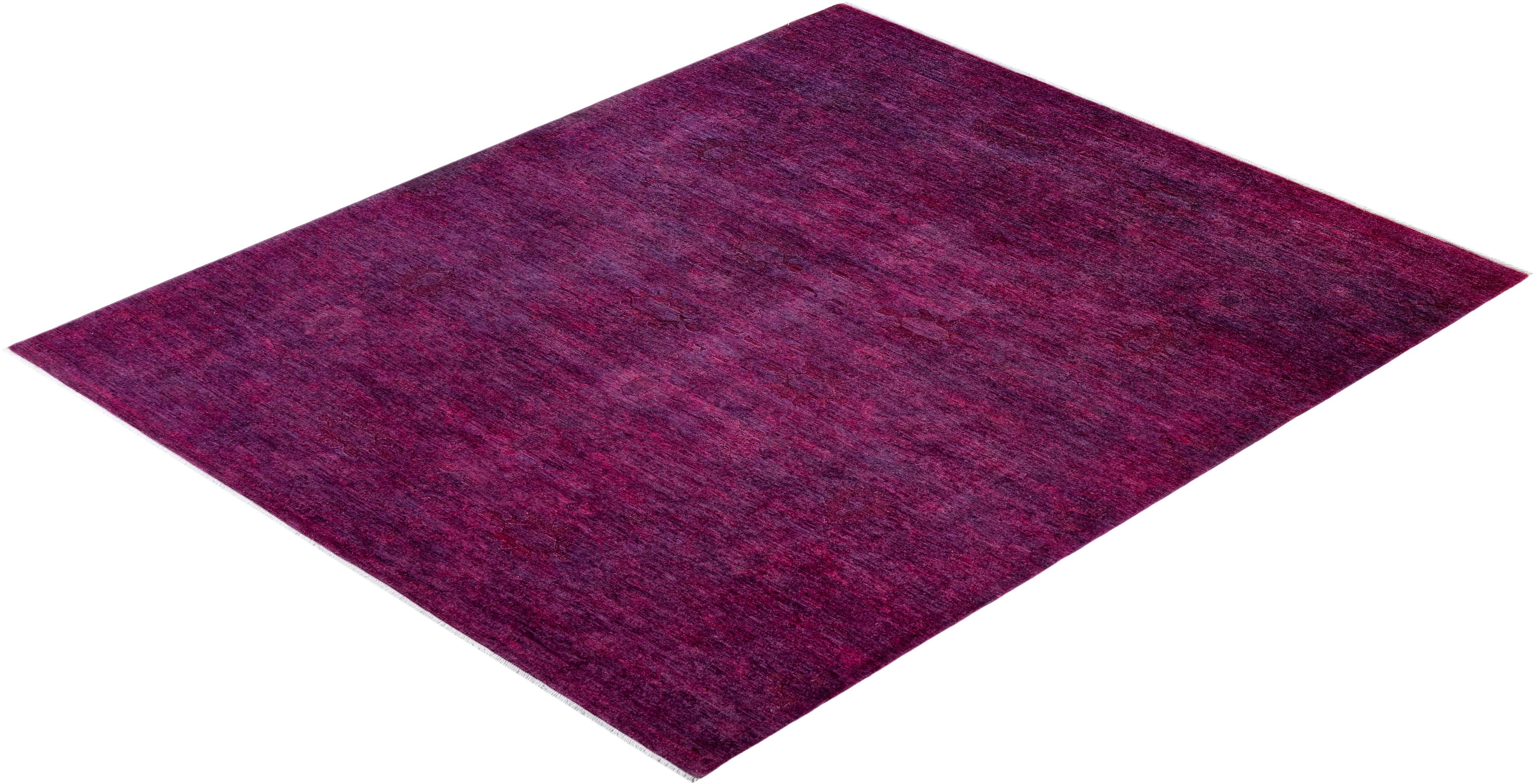 Contemporary Overdyed Hand Knotted Wool Pink Area Rug For Sale 4