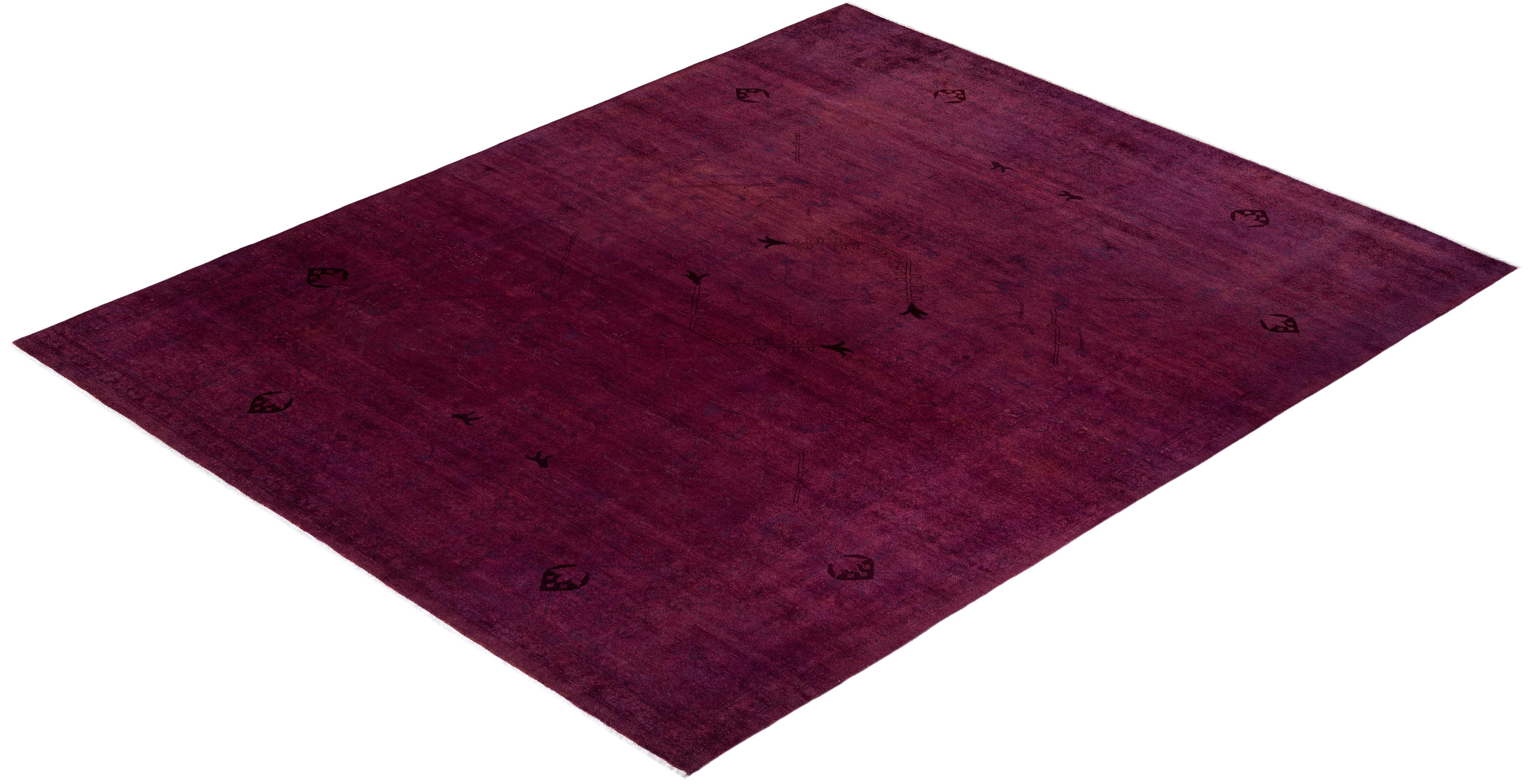 Contemporary Overdyed Hand Knotted Wool Pink Area Rug For Sale 4