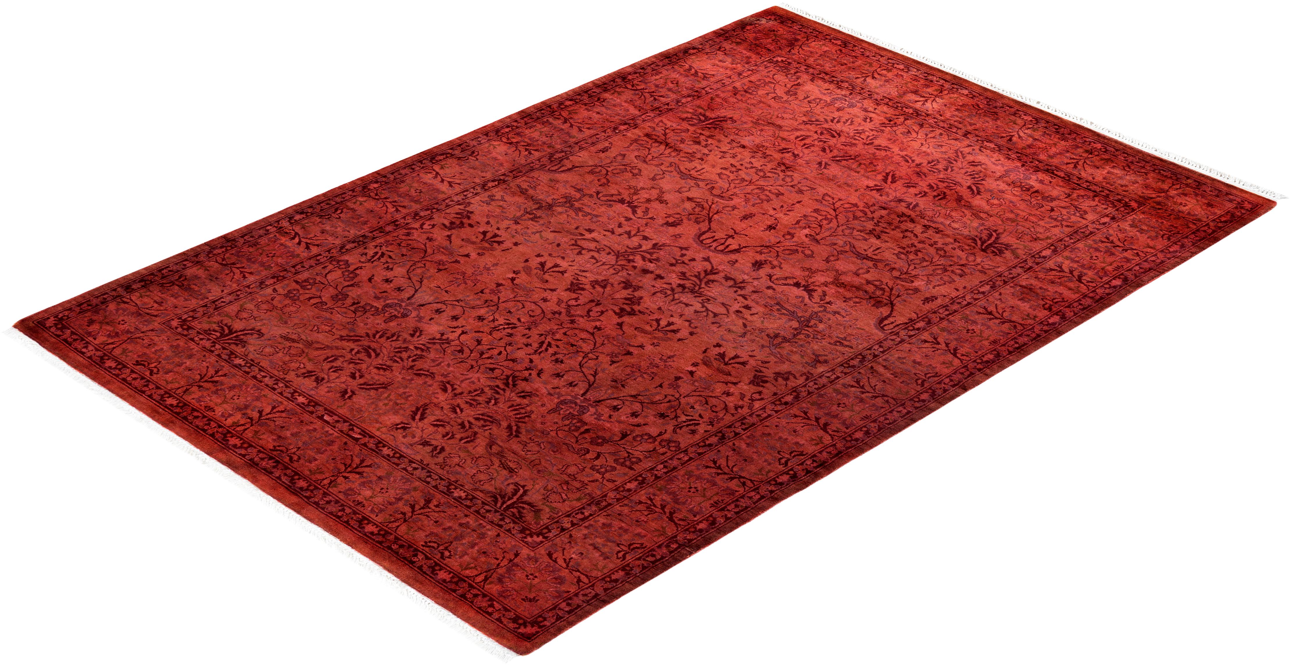 Contemporary Overdyed Hand Knotted Wool Pink Area Rug im Angebot 2