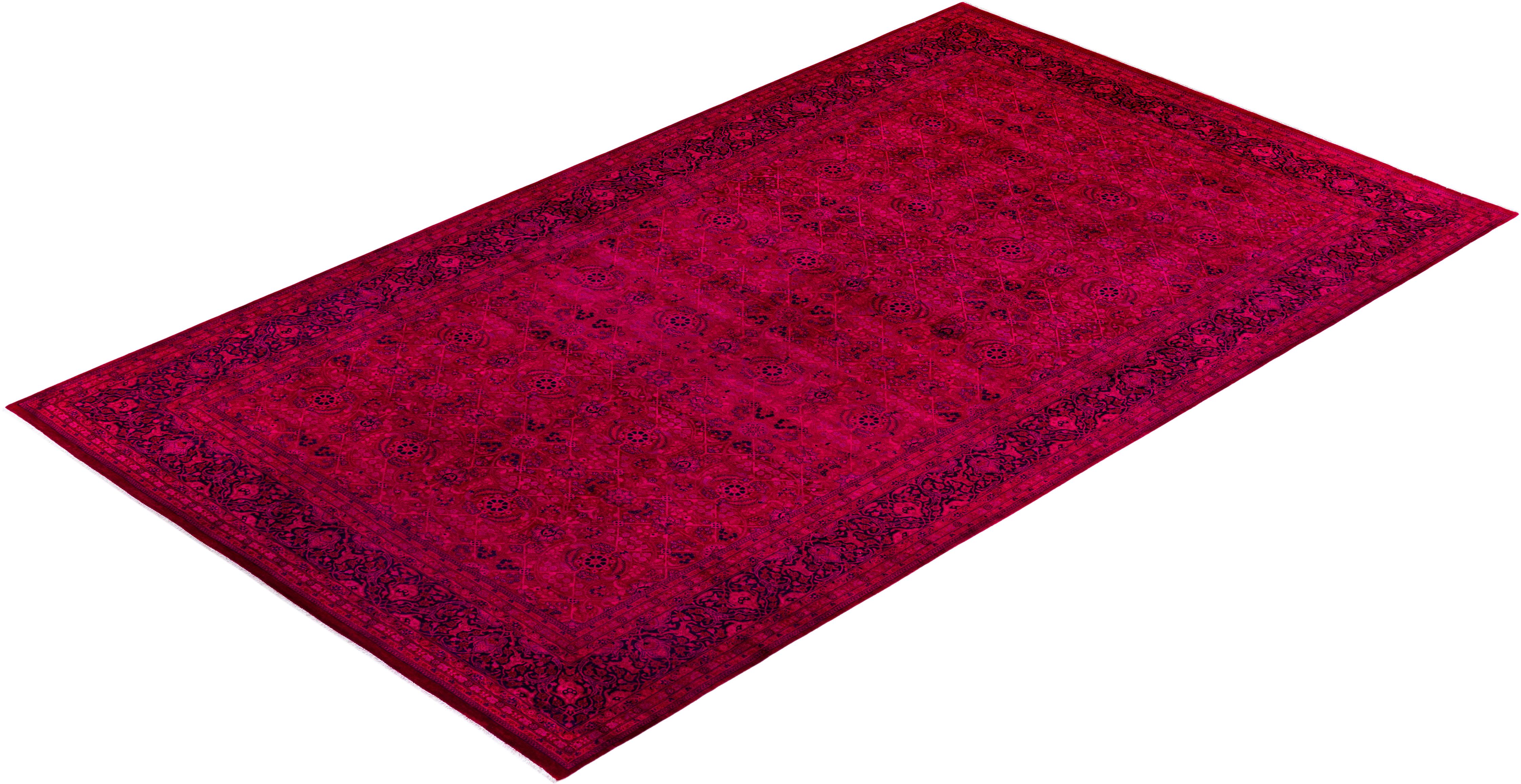 Contemporary Overdyed Hand Knotted Wool Pink Area Rug For Sale 4