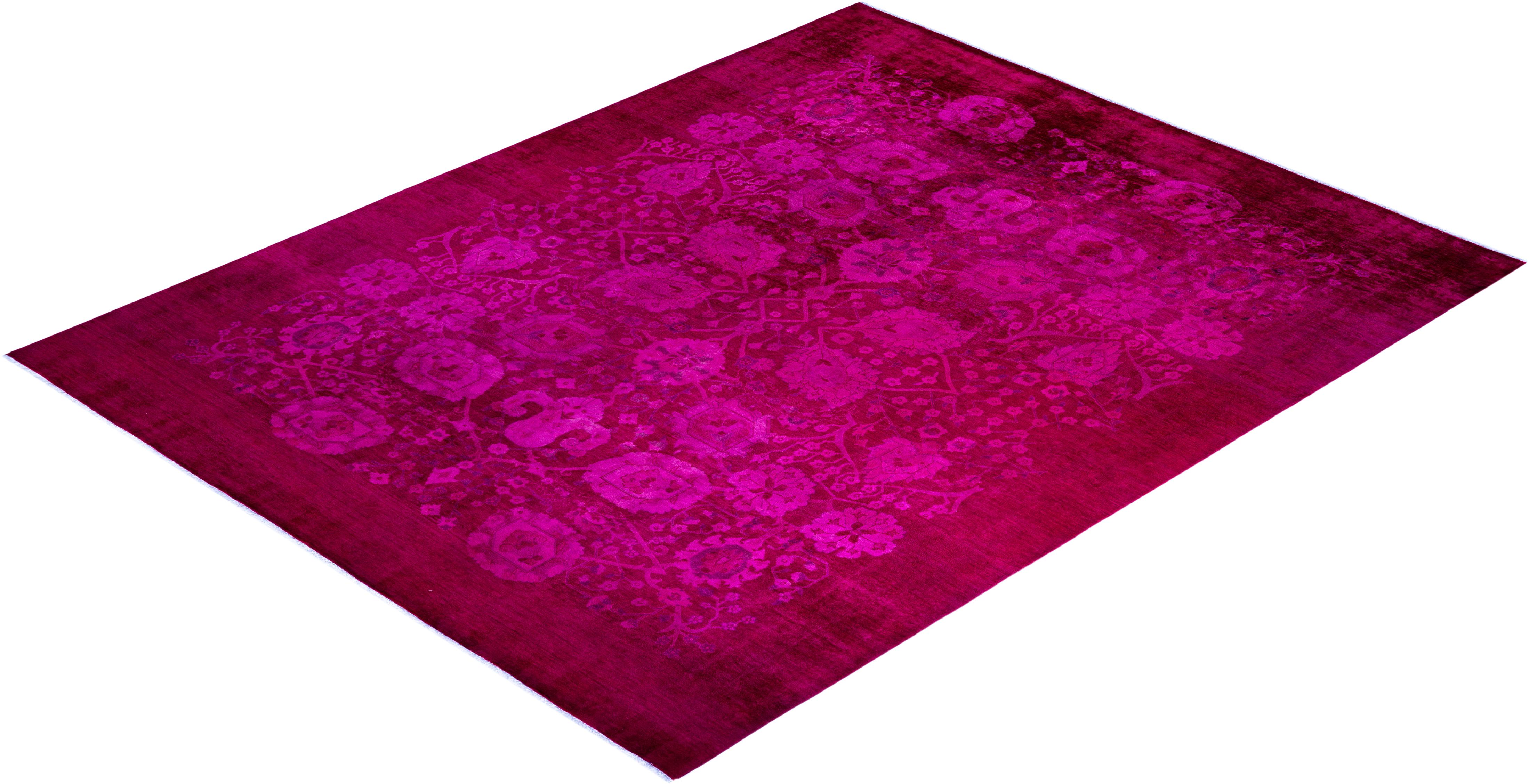 Contemporary Overdyed Hand Knotted Wool Pink Area Rug 2