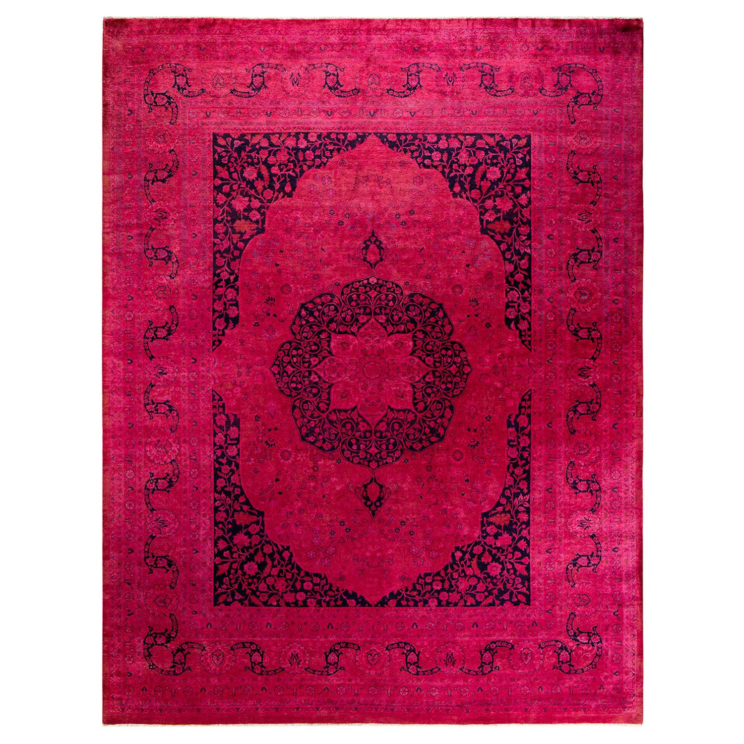 Tapis Contemporary en laine surteinte nouée à la main rose