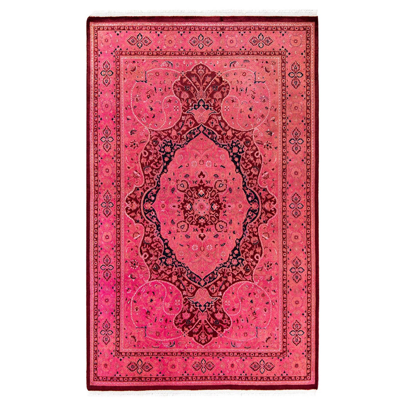 Tapis Contemporary en laine surteinte nouée à la main rose