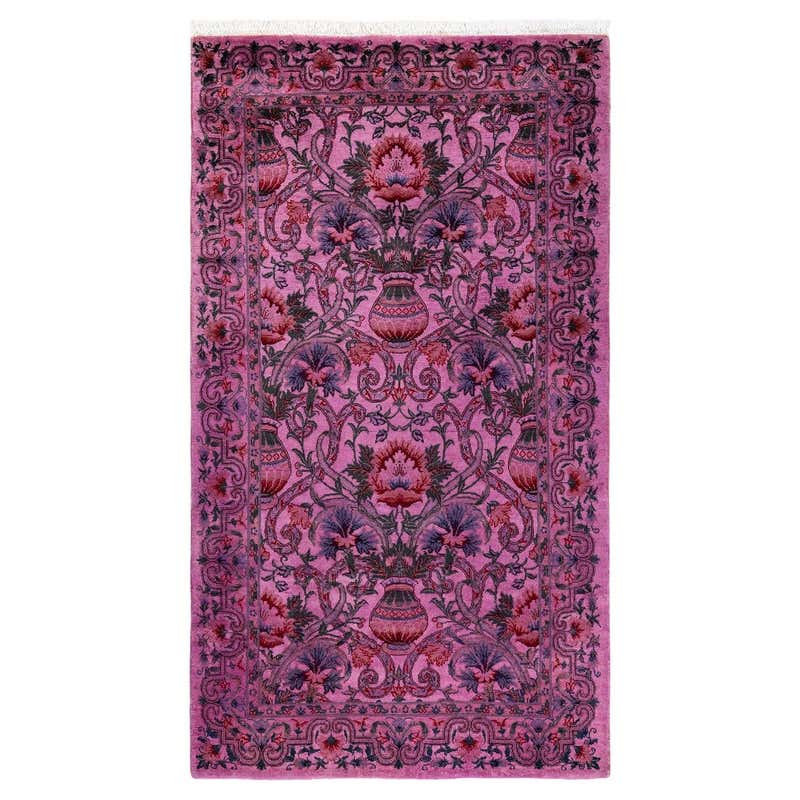 Contemporary Overdyed Hand Knotted Wool Pink Area Rug For Sale at 1stDibs