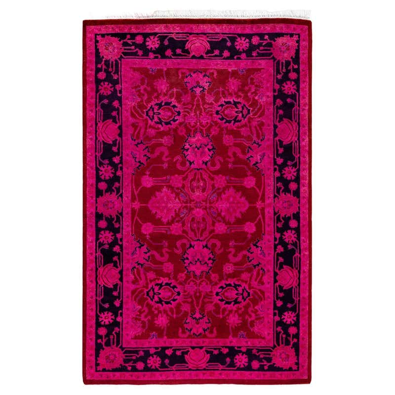 Contemporary Overdyed Hand Knotted Wool Pink Area Rug For Sale at 1stDibs