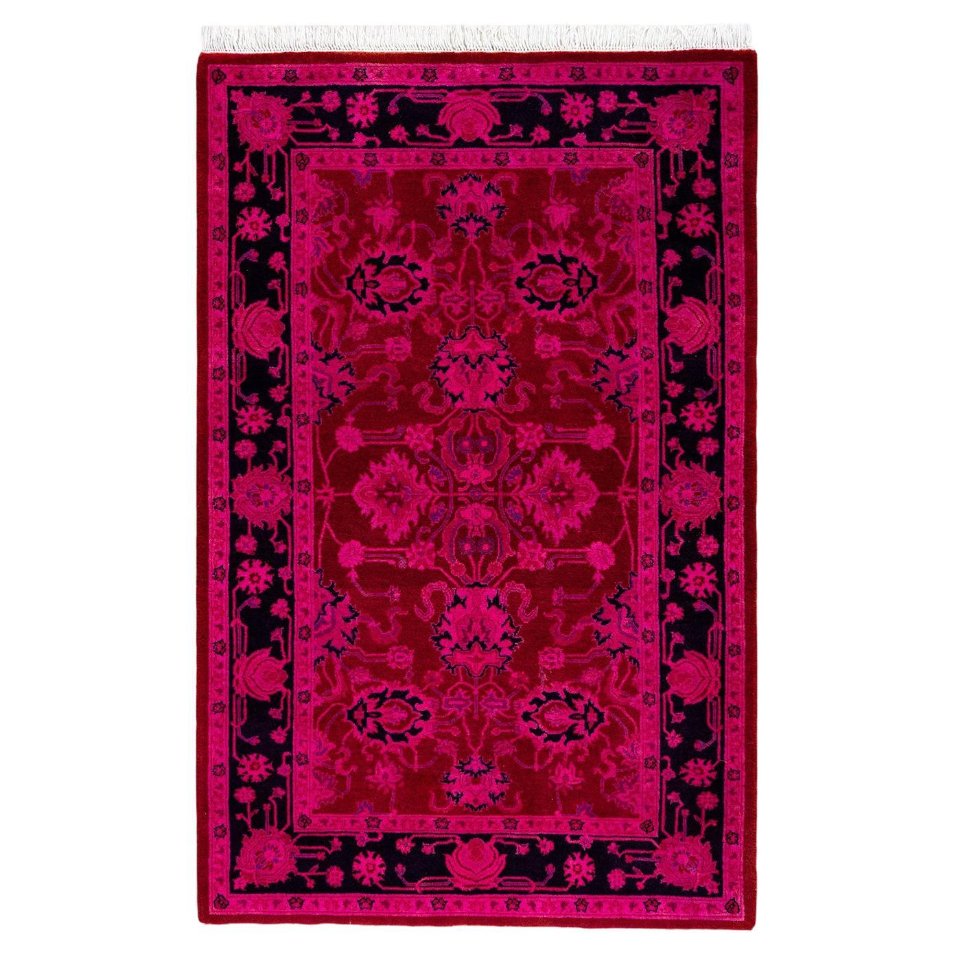 Contemporary Overdyed Hand Knotted Wool Pink Area Rug im Angebot