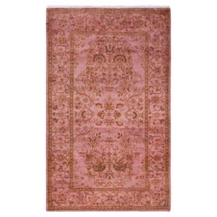 Contemporary Overdyed Hand Knotted Wool Pink Area Rug